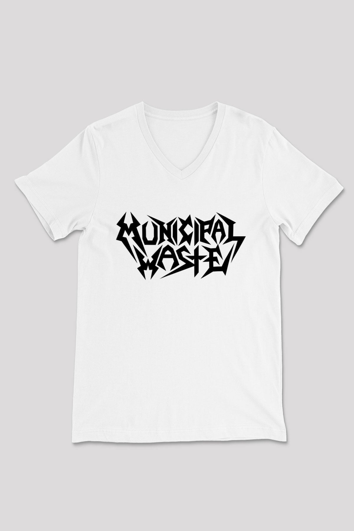 Municipal Waste Beyaz Unisex V Yaka Tişört T-Shirt
