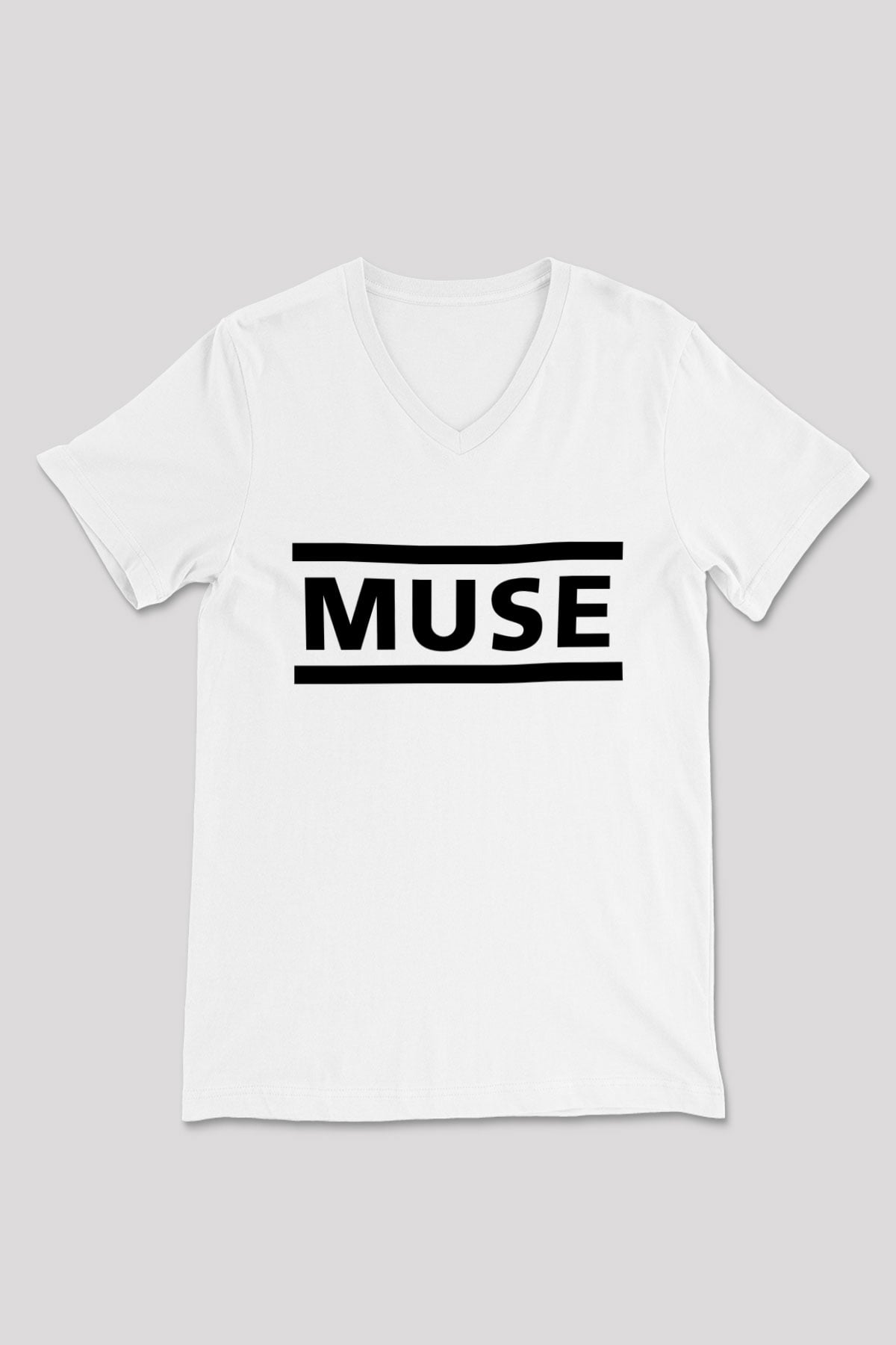 Muse Beyaz Unisex V Yaka Tişört