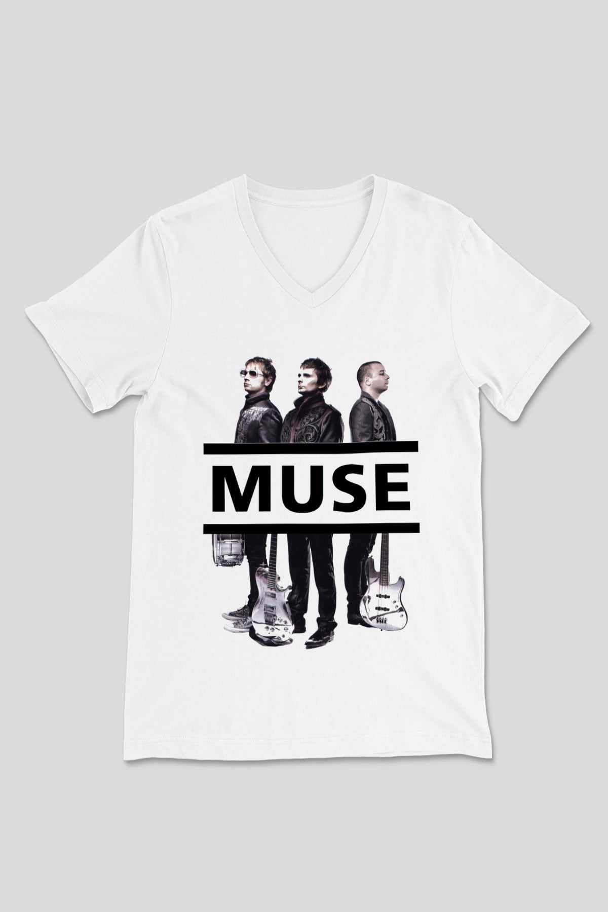Muse Beyaz Unisex V Yaka Tişört T-Shirt