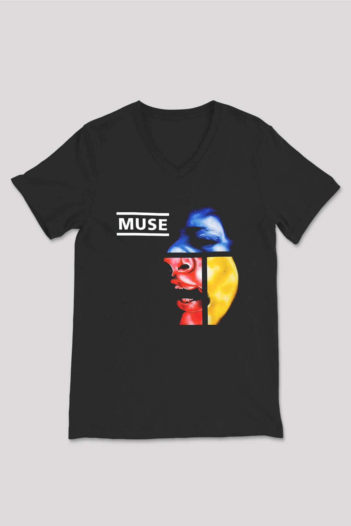 Muse Siyah Unisex V Yaka Tişört T-Shirt