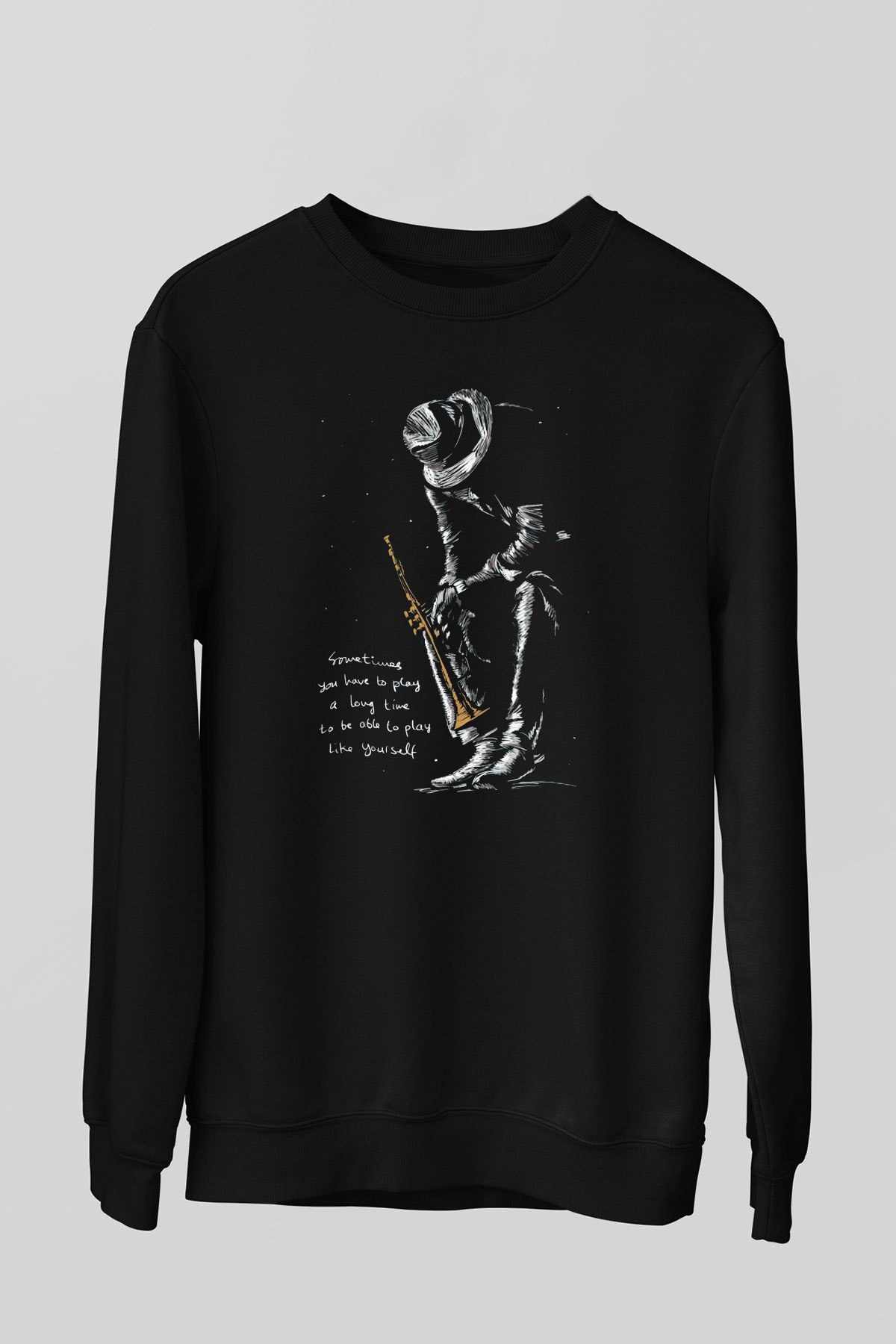 Müzisyen Baskılı Unisex Siyah  Sweatshirt