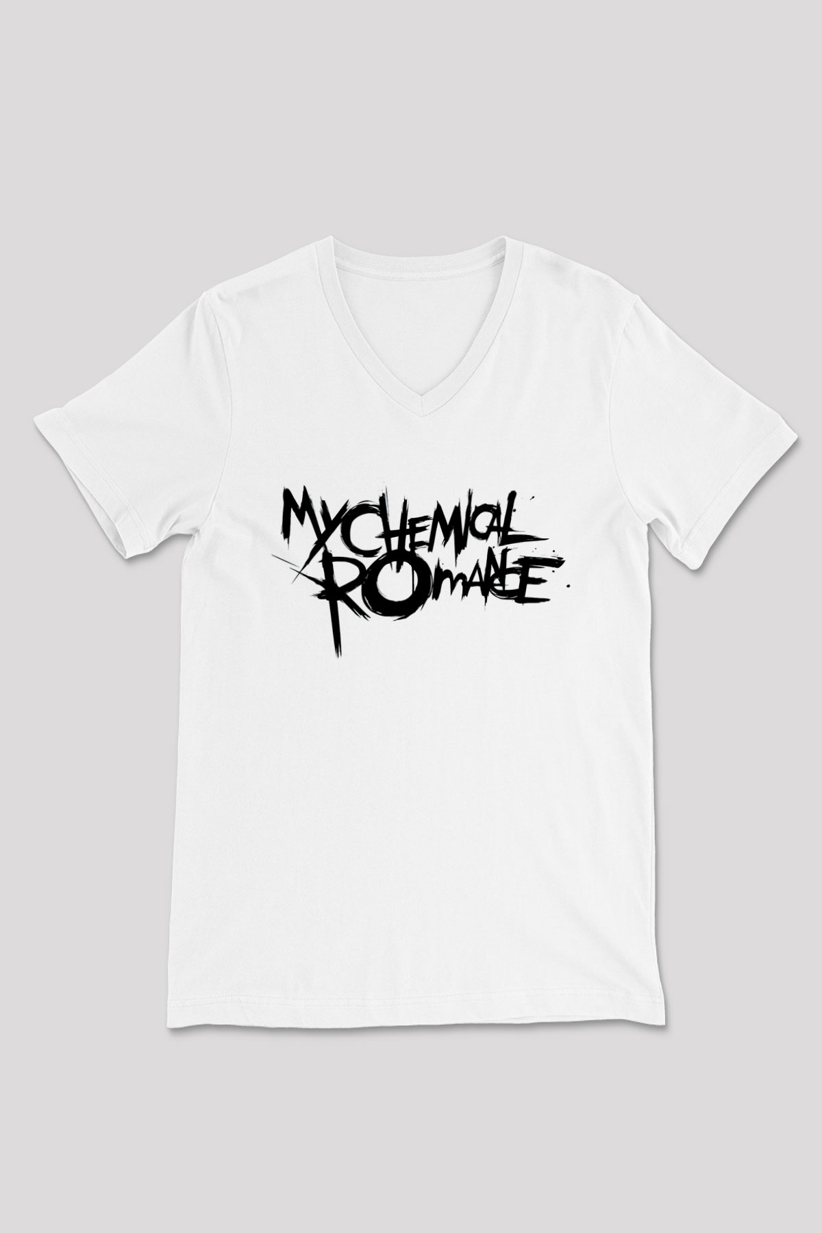 My Chemical Romance Beyaz Unisex V Yaka Tişört T-Shirt