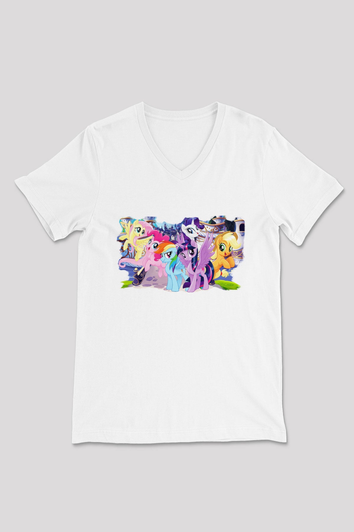 My Little Pony Beyaz Unisex V Yaka Tişört