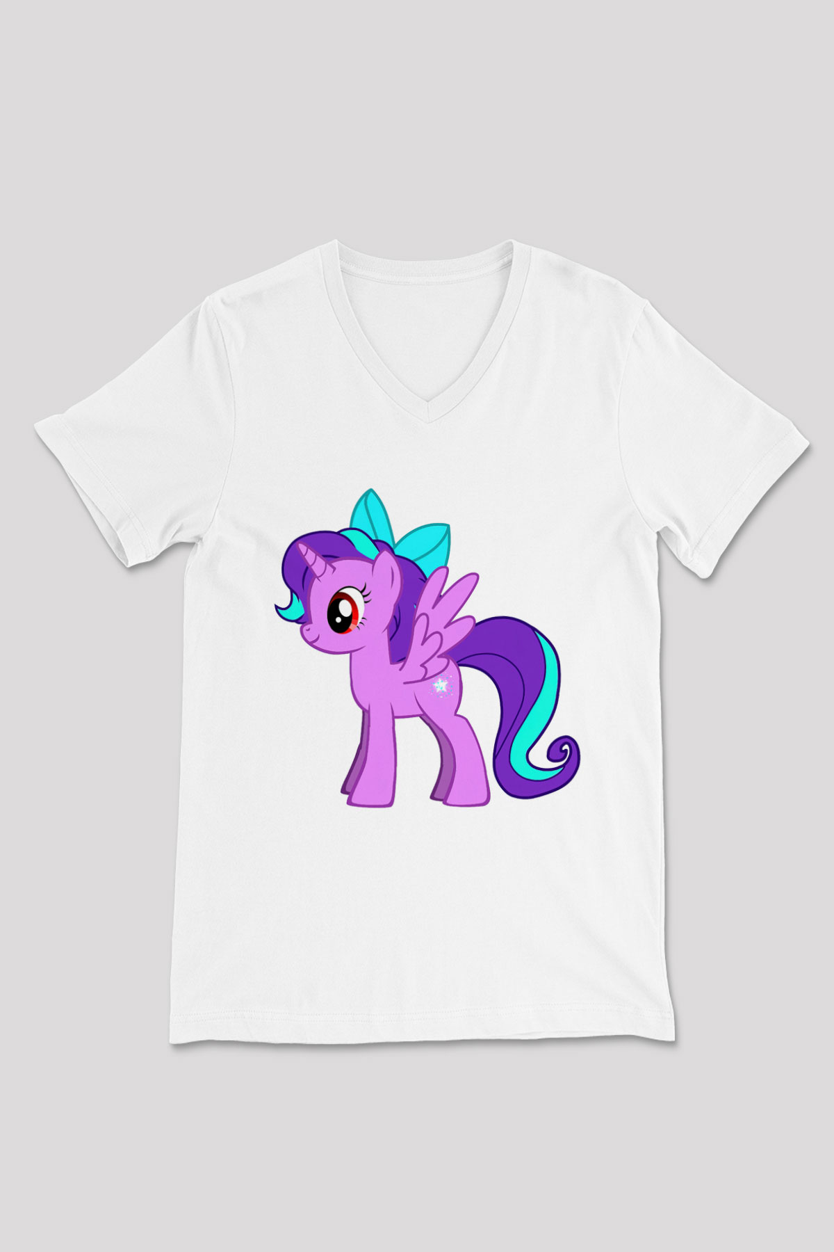 My Little Pony Beyaz Unisex V Yaka Tişört