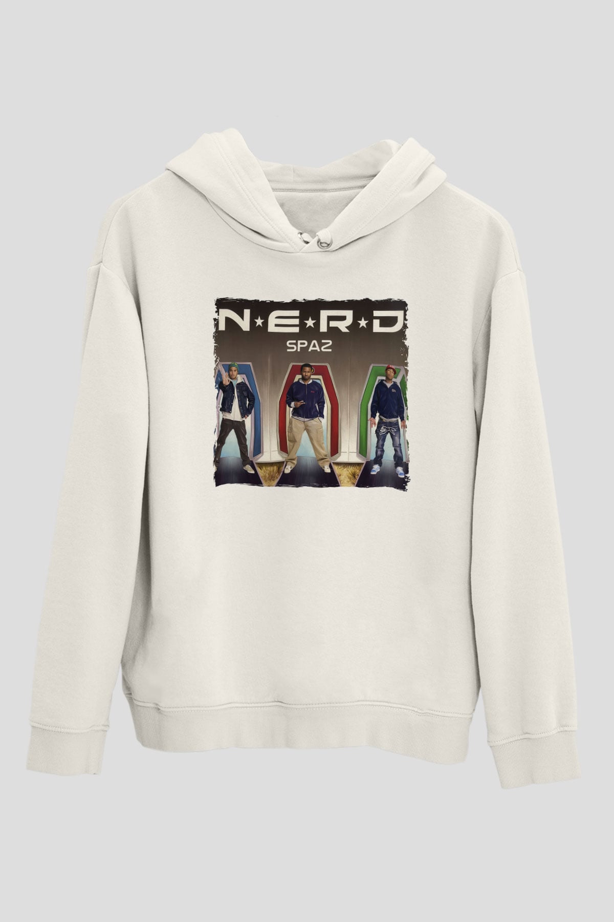 N.E.R.D Beyaz Unisex Kapüşonlu Sweatshirt