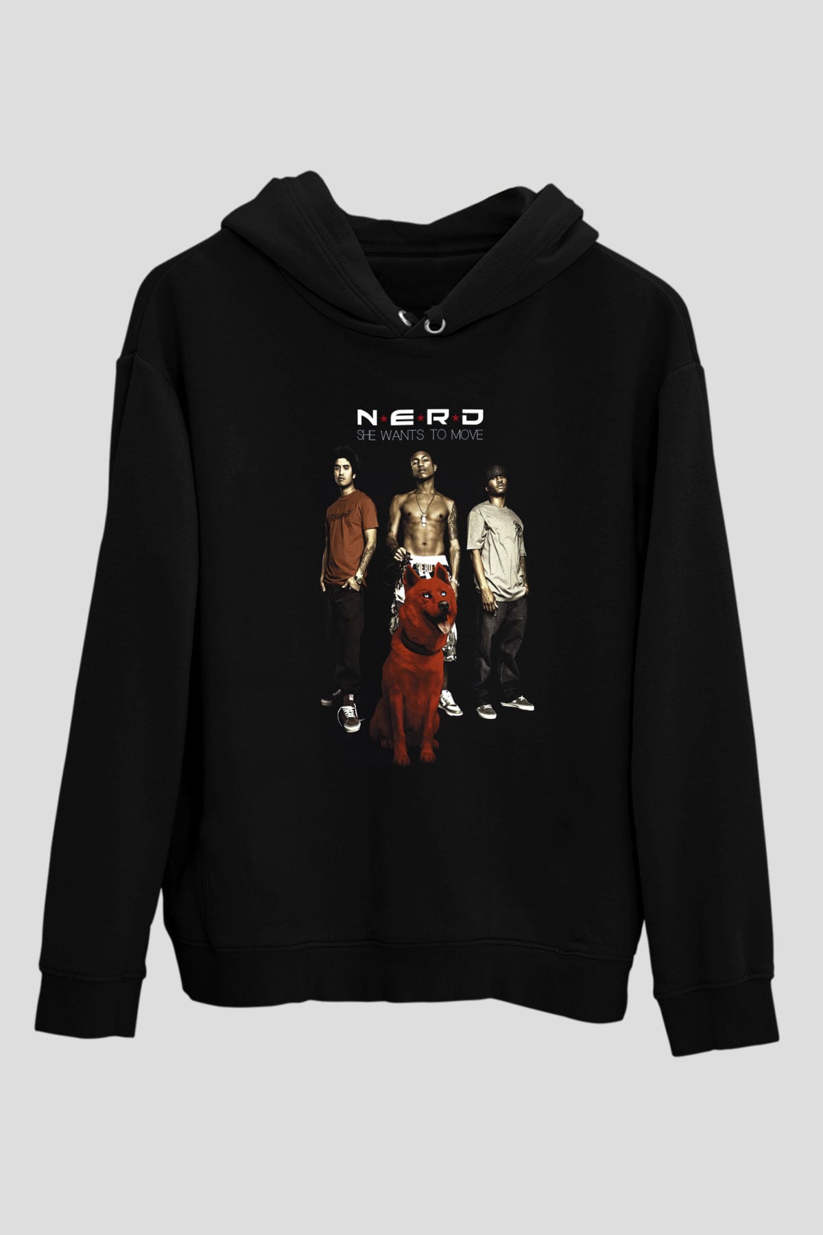 N.E.R.D Siyah Unisex Kapüşonlu Sweatshirt