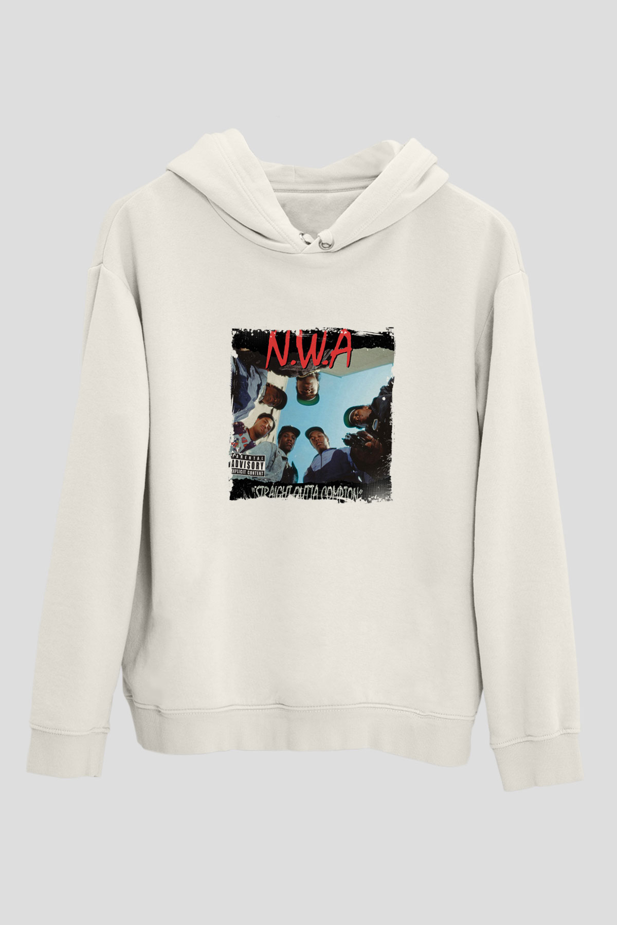 N.W.A Baskılı Unisex Beyaz Kapüşonlu Sweatshirt