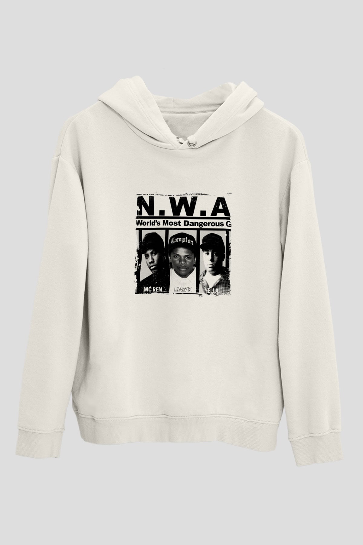 N.W.A Baskılı Unisex Beyaz Kapüşonlu Sweatshirt