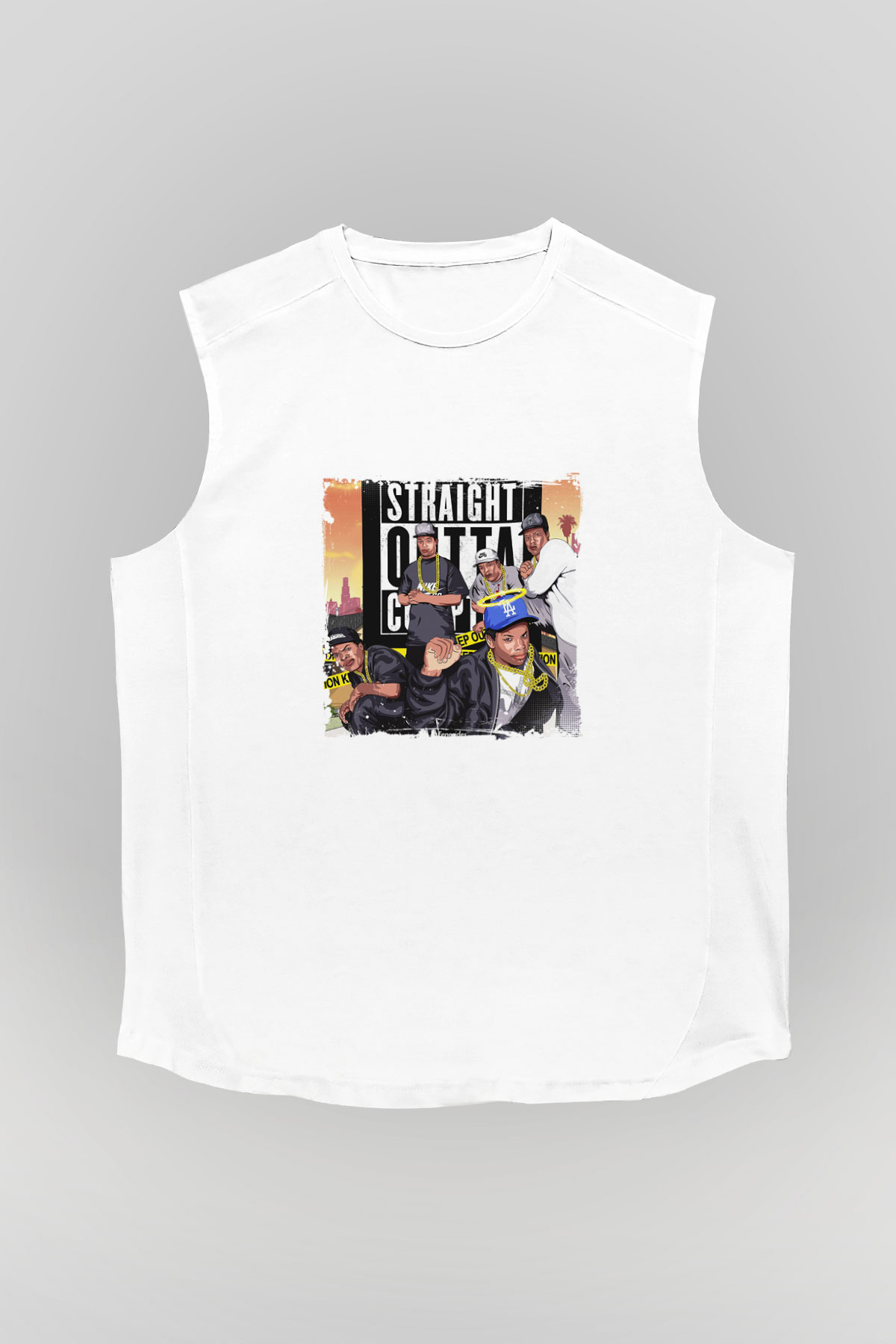N.W.A Baskılı Unisex Beyaz Kolsuz Tişört