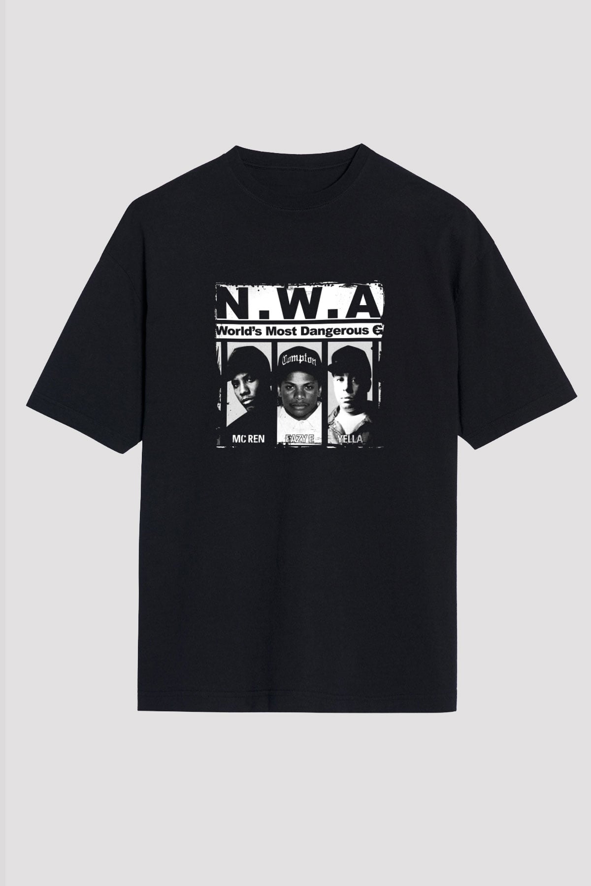 N.W.A Baskılı Unisex Oversize Siyah Tişört