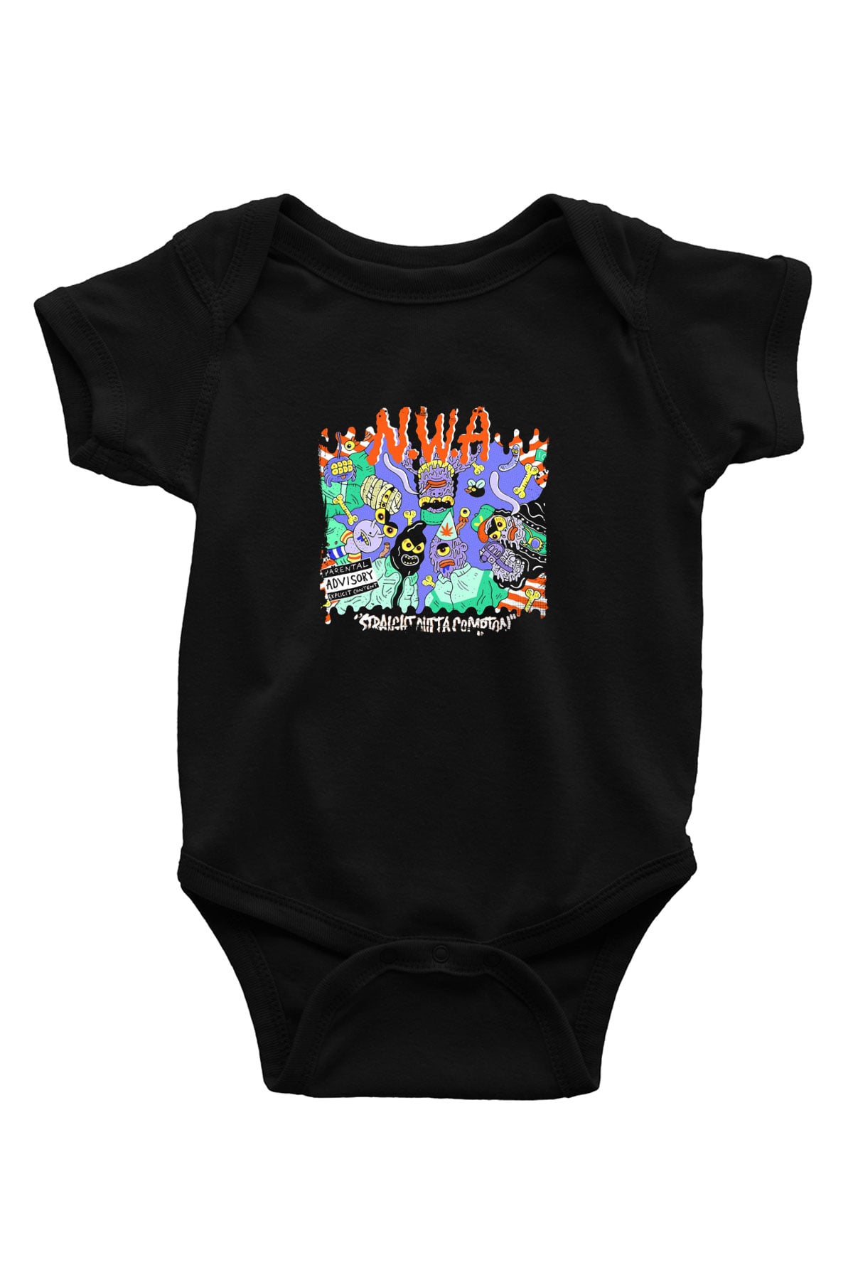 N.W.A Baskılı Unisex Siyah Bebek Body - Zıbın