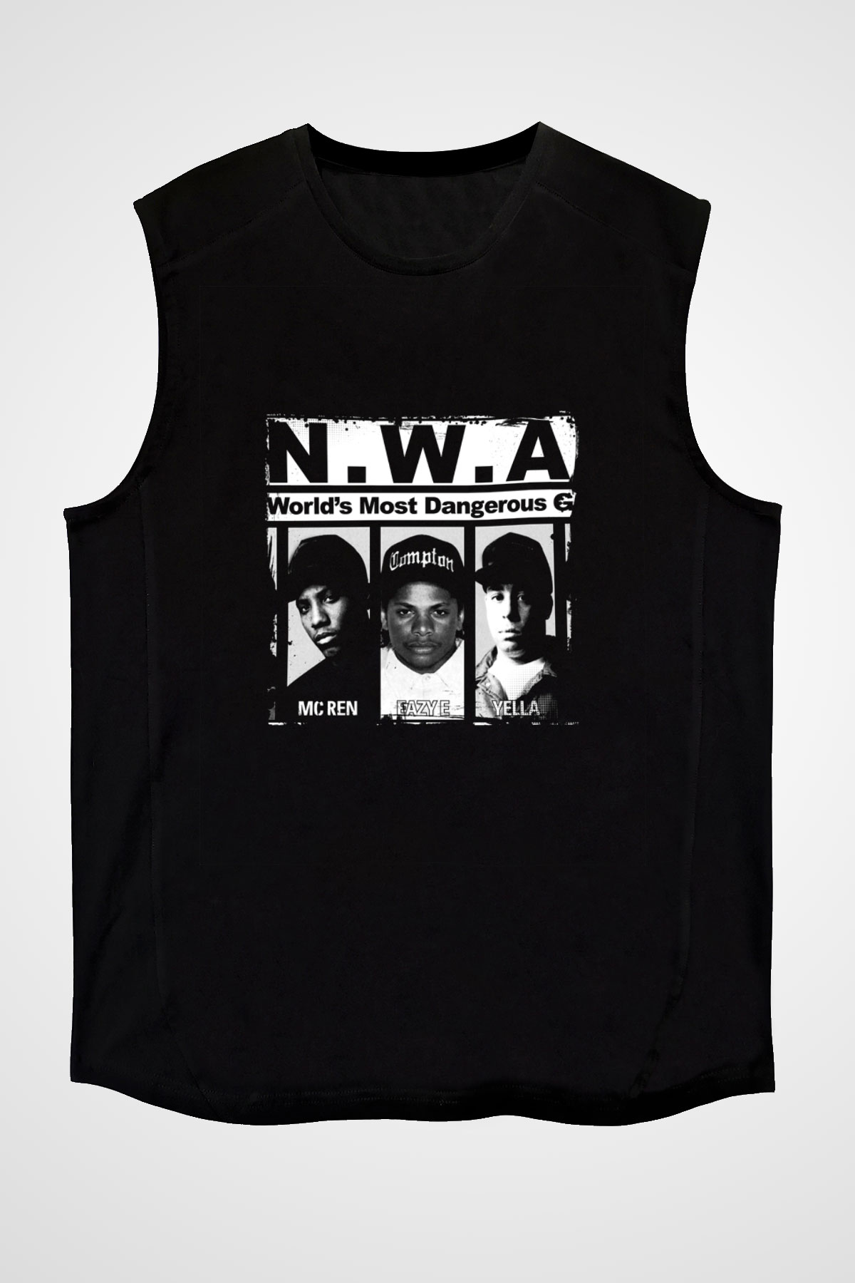 N.W.A Baskılı Unisex Siyah Kolsuz Tişört