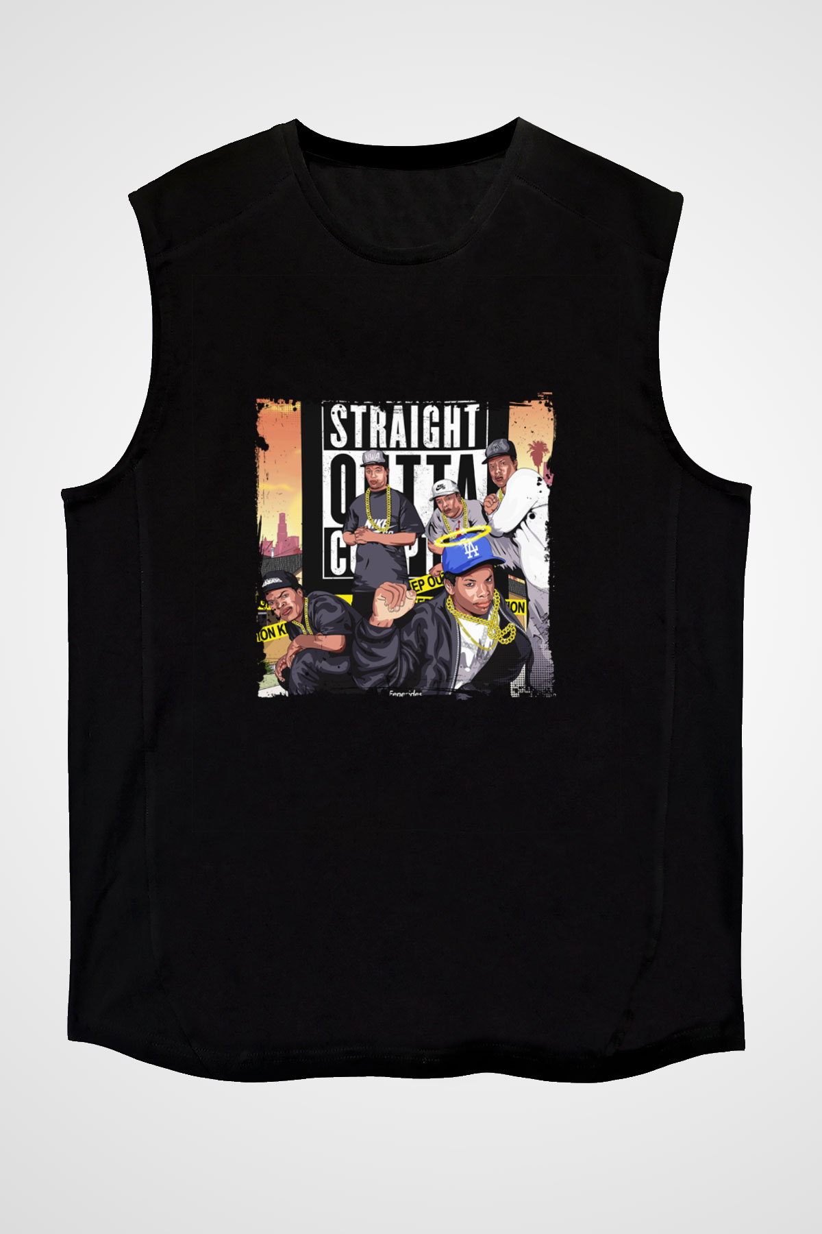 N.W.A Baskılı Unisex Siyah Kolsuz Tişört