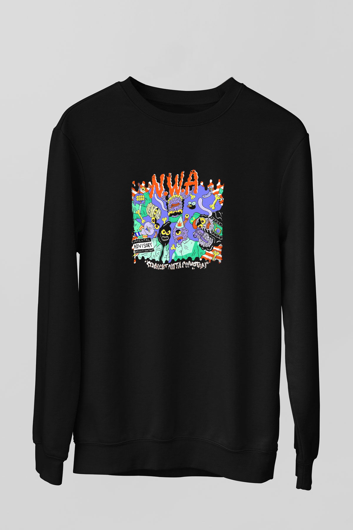 N.W.A Baskılı Unisex Siyah Sweatshirt