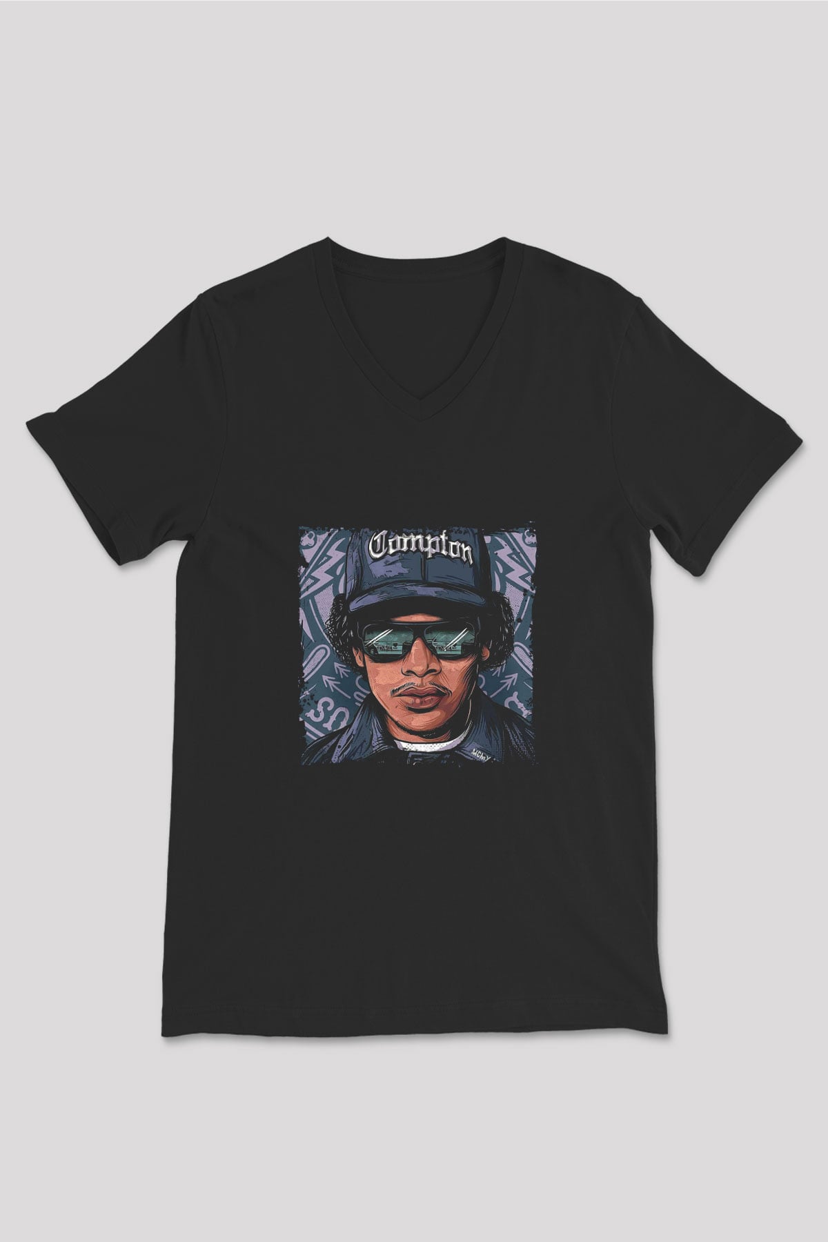 N.W.A Baskılı Unisex Siyah V Yaka Tişört