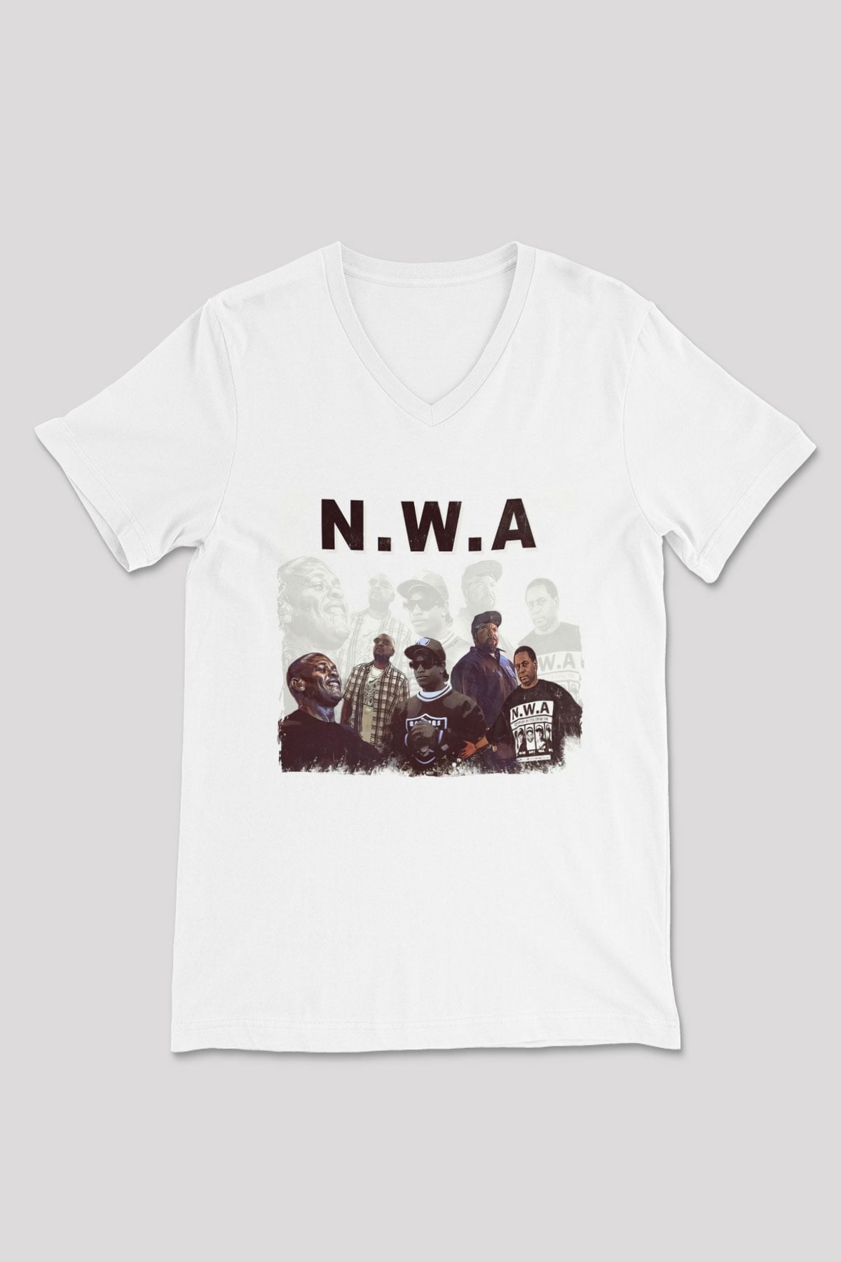 N.W.A Beyaz Unisex V Yaka Tişört