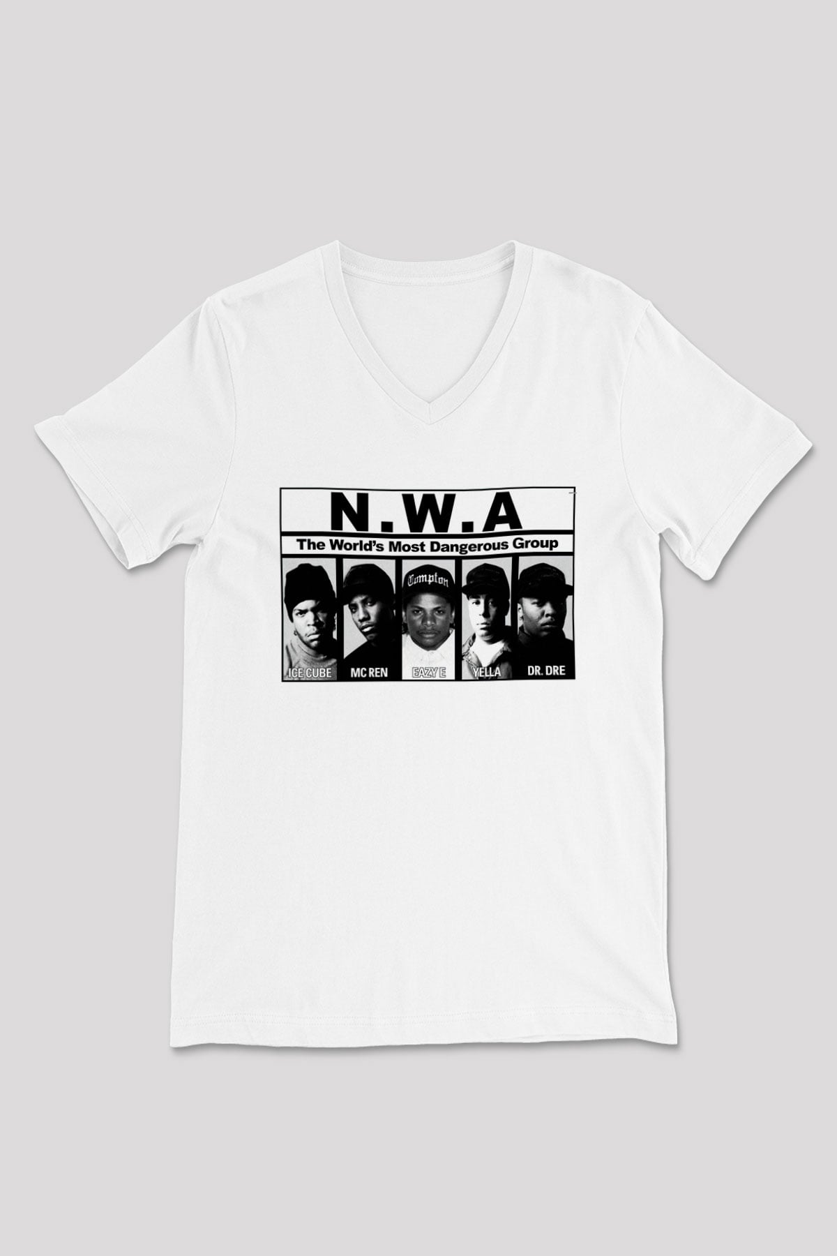 N.W.A Beyaz Unisex V Yaka Tişört T-Shirt