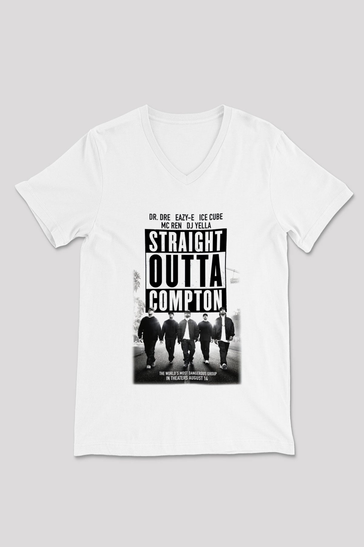 N.W.A Beyaz Unisex V Yaka Tişört T-Shirt