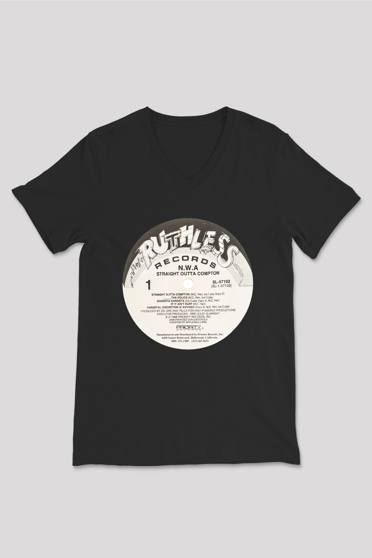 N.W.A Siyah Unisex V Yaka Tişört T-Shirt