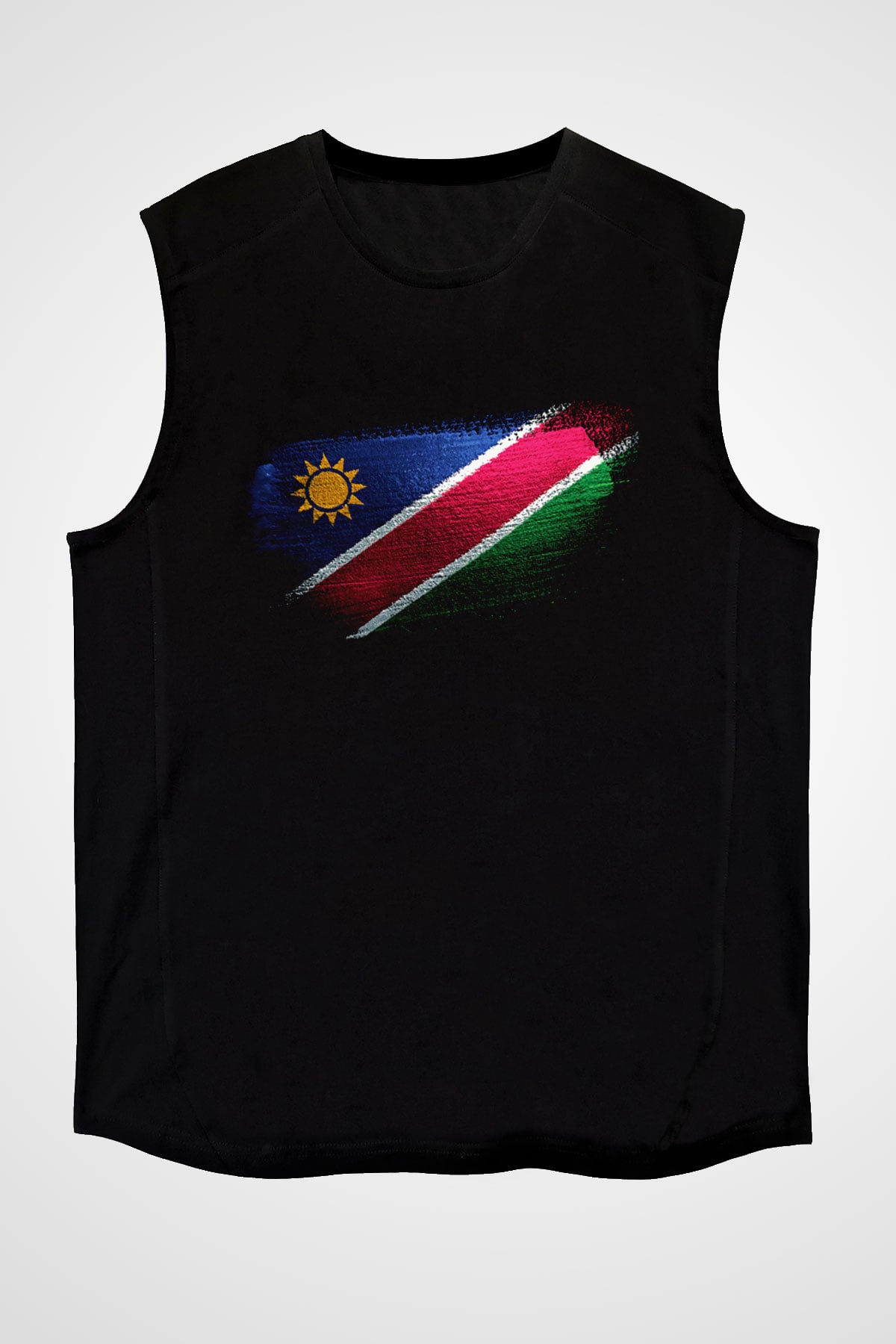 Namibya - Namibia Bayrağı Baskılı Unisex Siyah Kolsuz Tişört