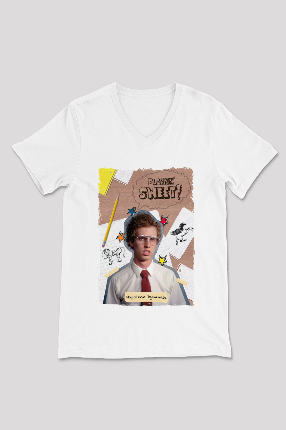 Napoleon Dynamite Beyaz Unisex V Yaka Tişört