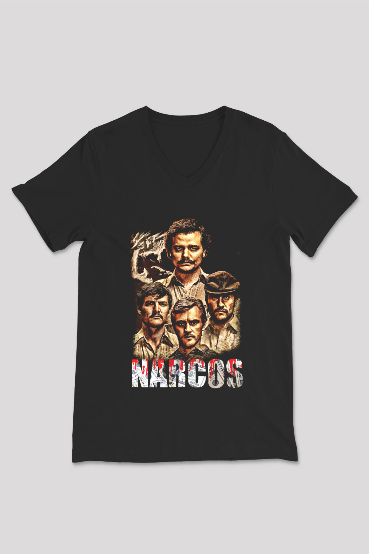 Narcos Pablo Escobar Siyah Unisex V Yaka Tişört T-Shirt