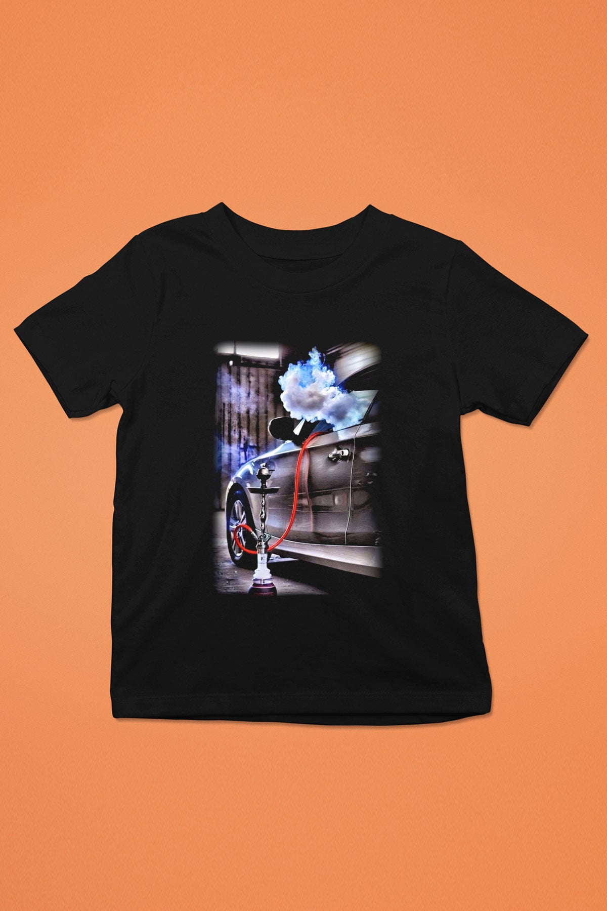 Nargile Baskılı Siyah Unisex Çocuk Tişört