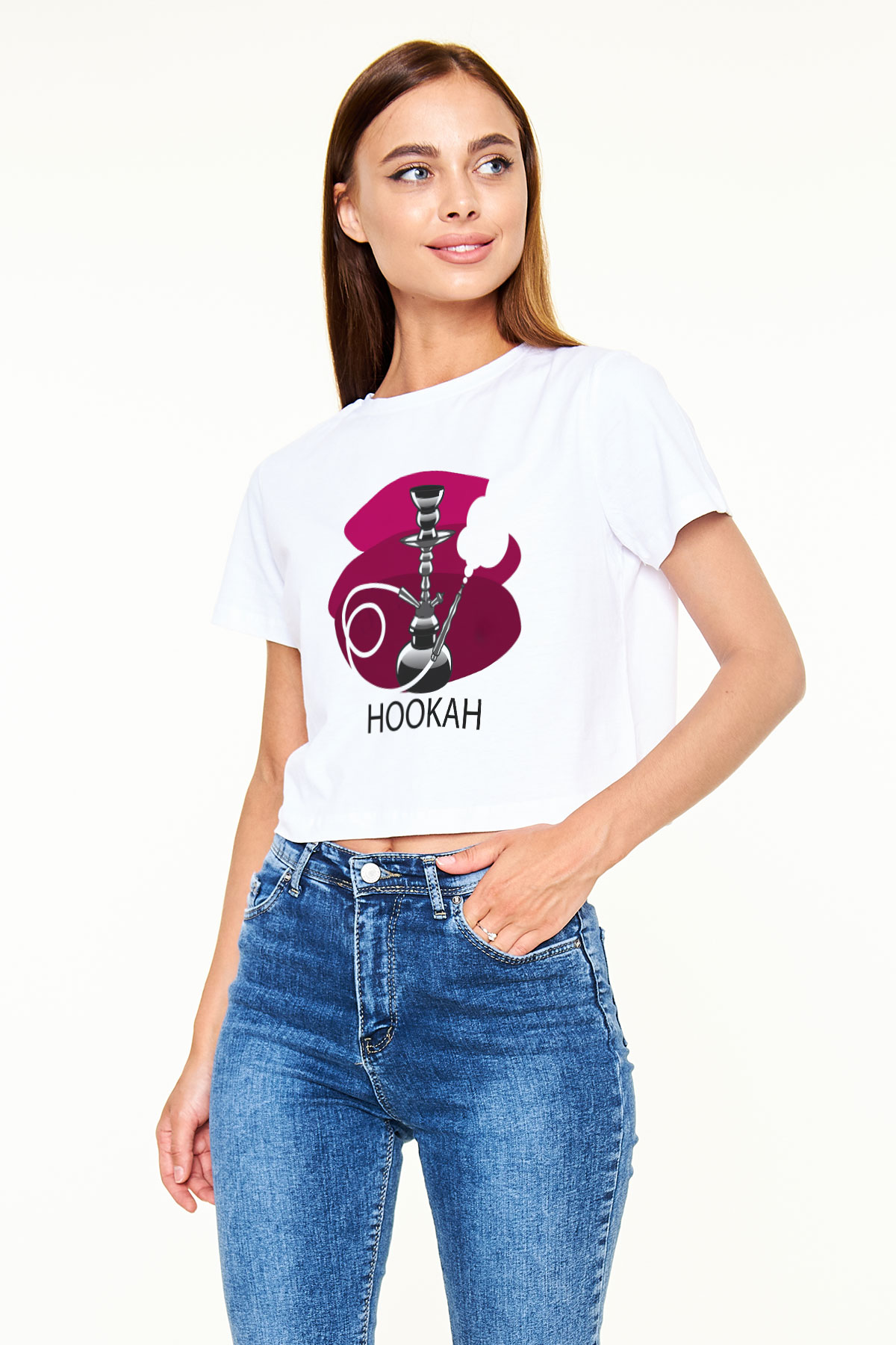 Nargile Beyaz Croptop Tişört