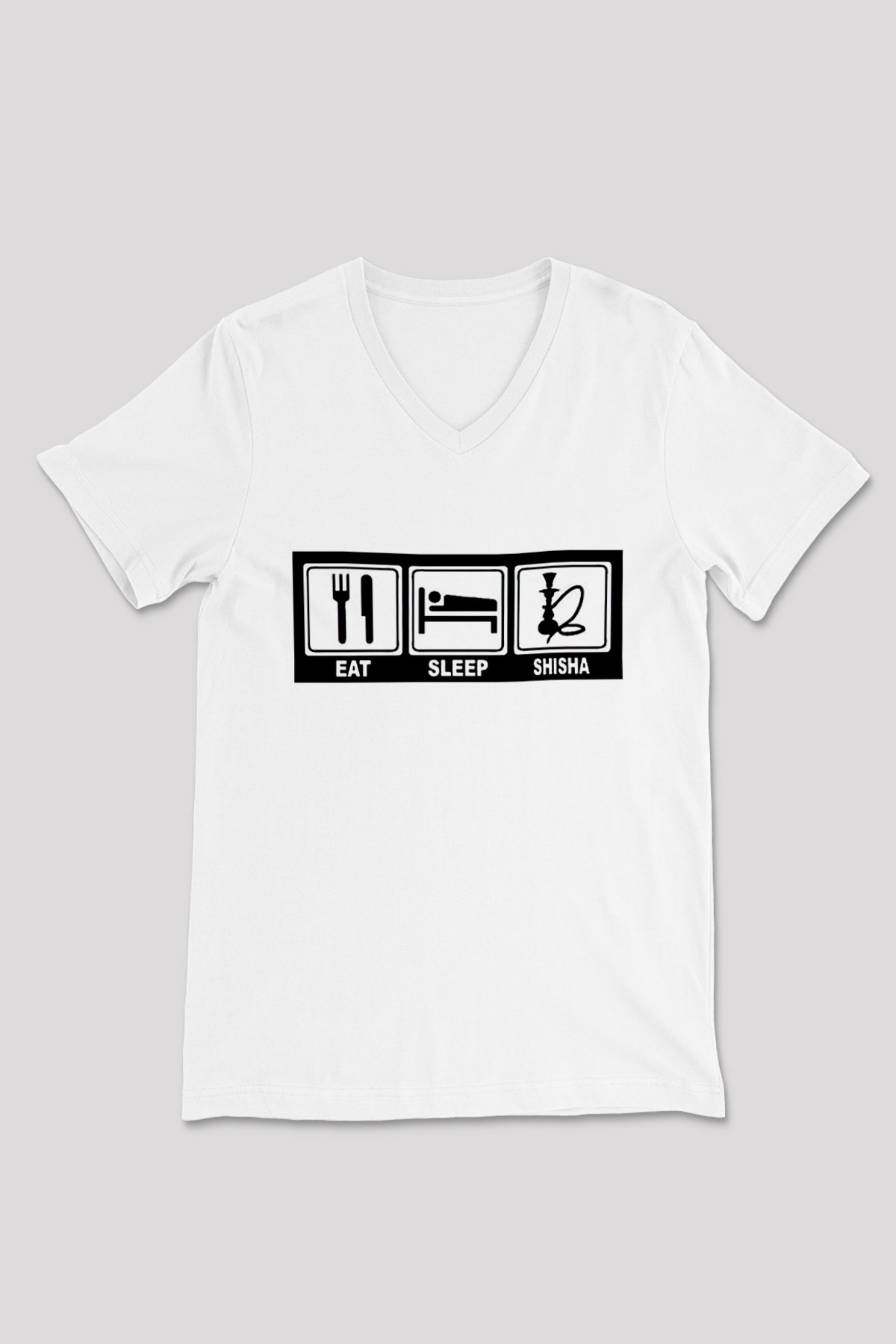 Nargile Beyaz Unisex V Yaka Tişört T-Shirt