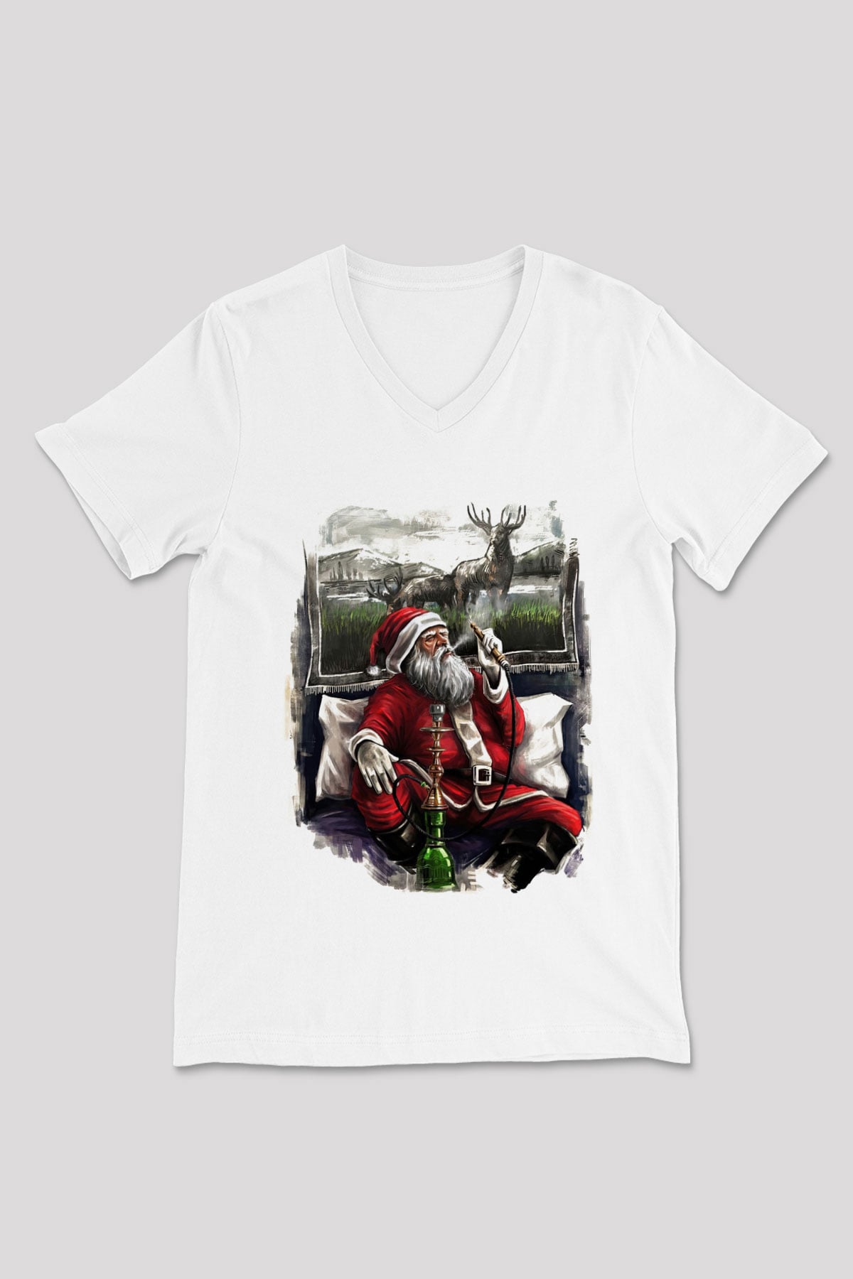 Nargile Beyaz Unisex V Yaka Tişört T-Shirt