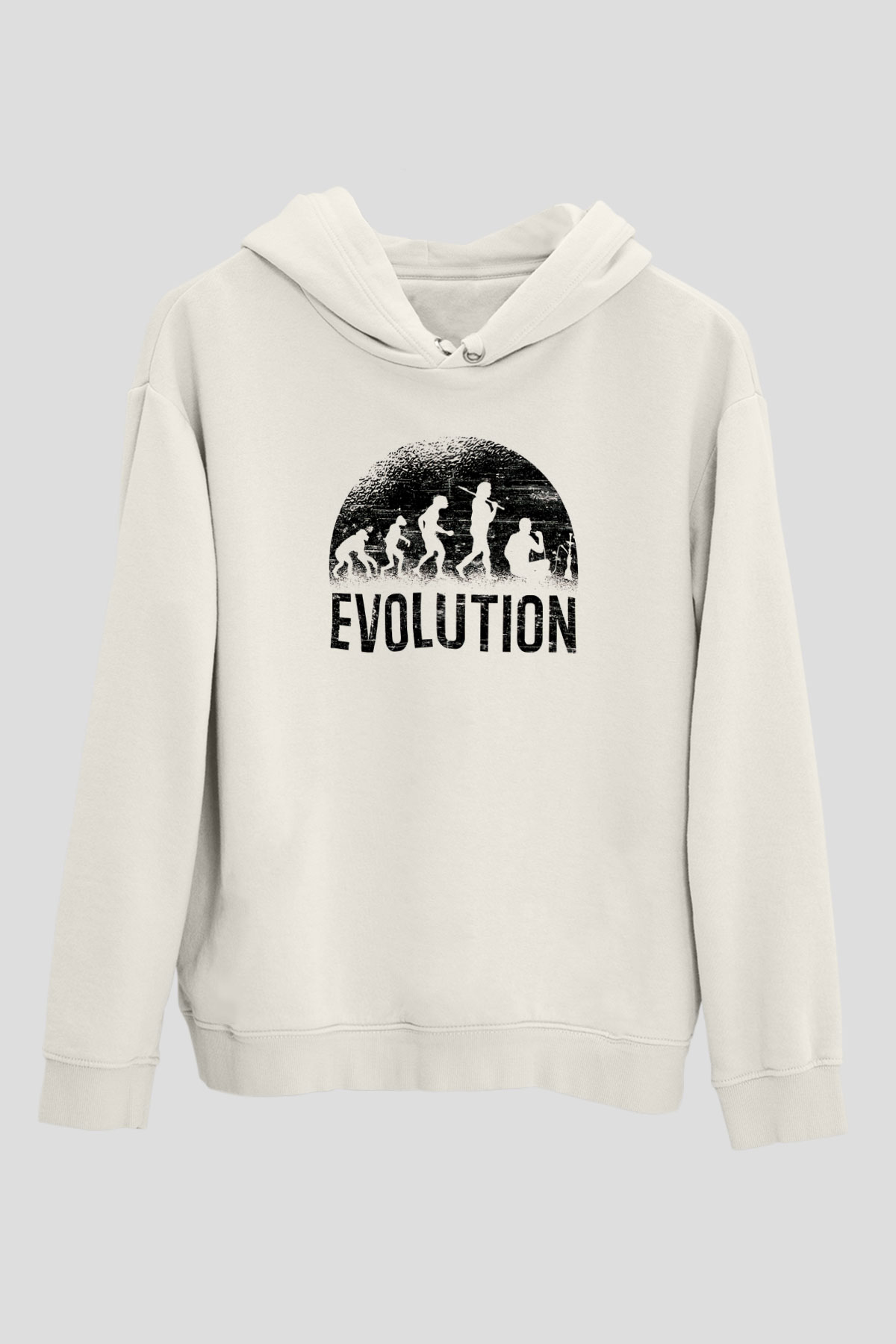Nargile Evrimi Baskılı Unisex Ekru Hoodie