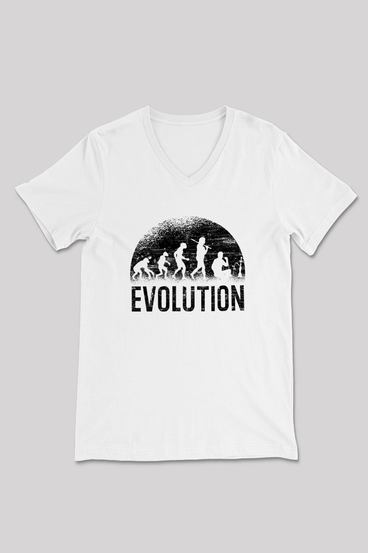 Nargile Evrimi Baskılı Unisex V Yaka Beyaz Tişört - Tshirt