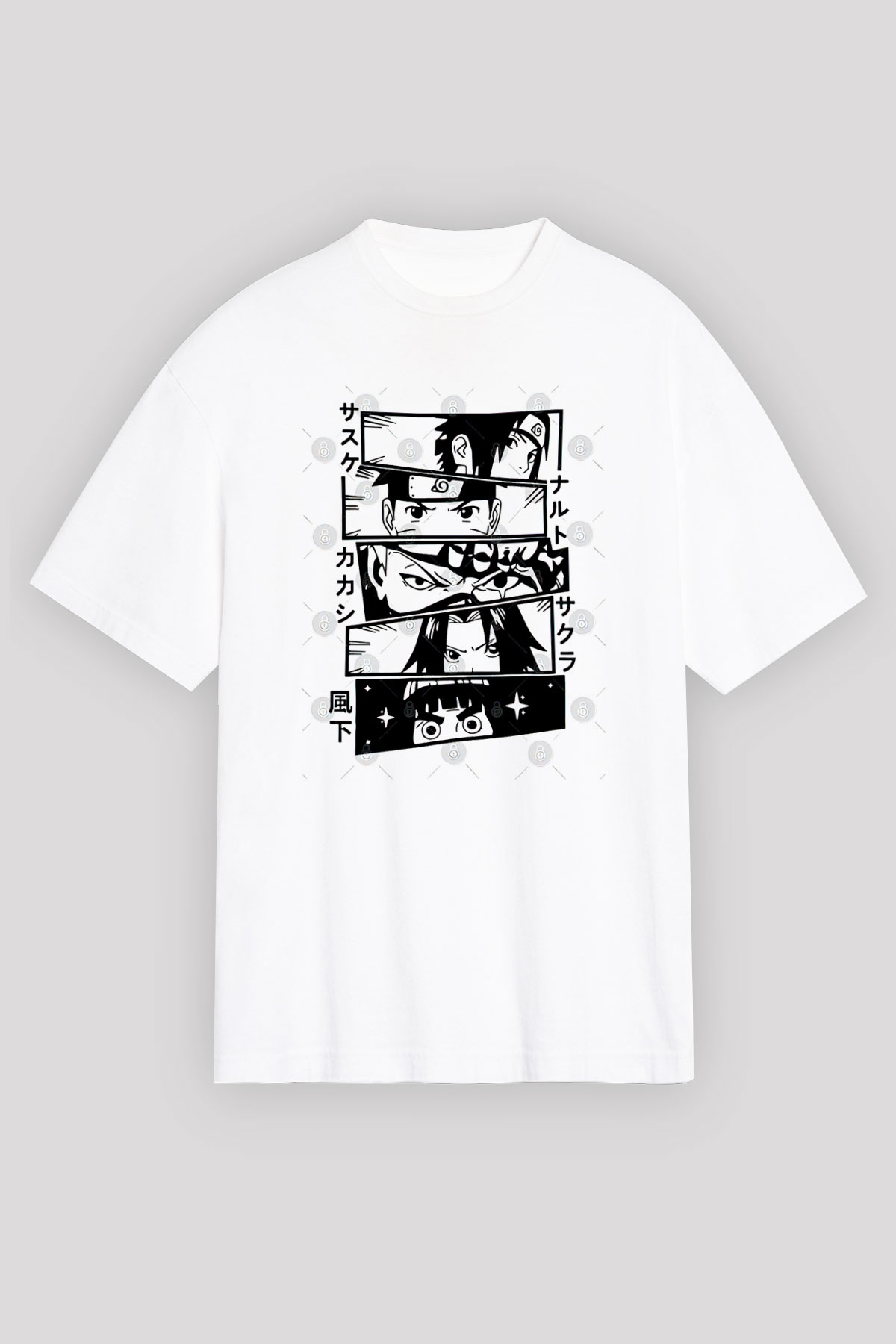Naruto Baskılı Beyaz Unisex Oversize Tişört - Tshirt