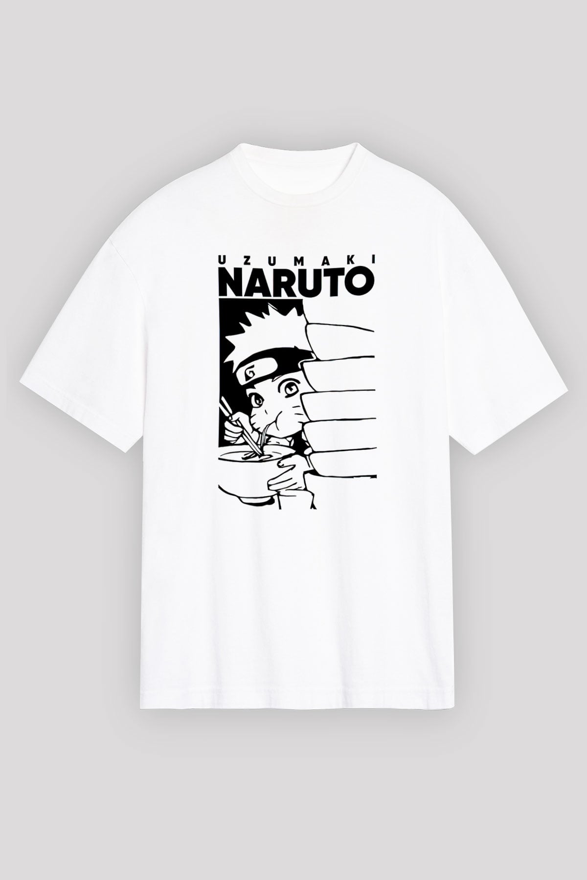 Naruto Baskılı Beyaz Unisex Oversize Tişört - Tshirt