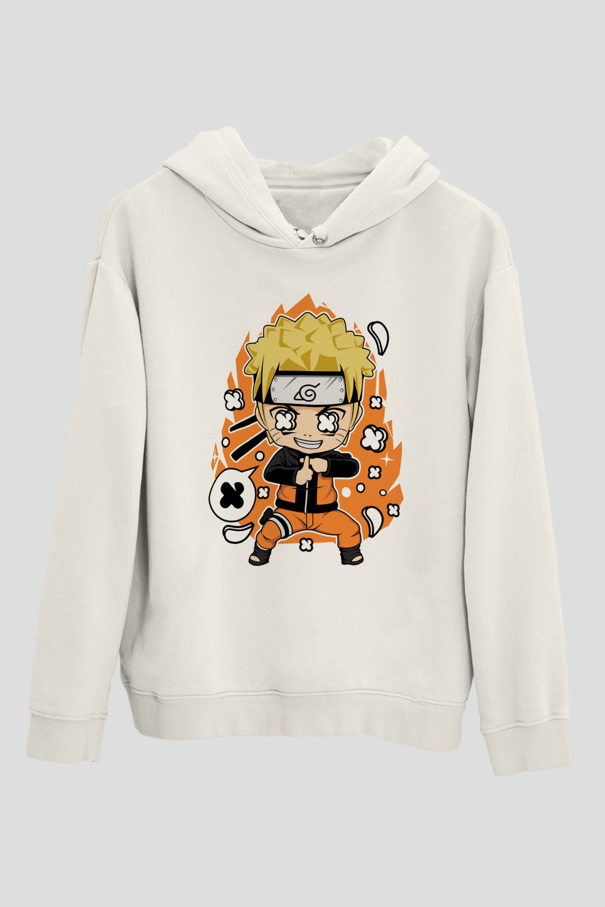 Naruto Baskılı Unisex Beyaz Hoodie