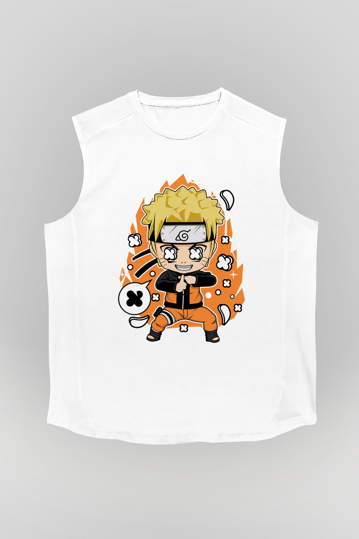 Naruto Baskılı Unisex Beyaz Kolsuz Tişört