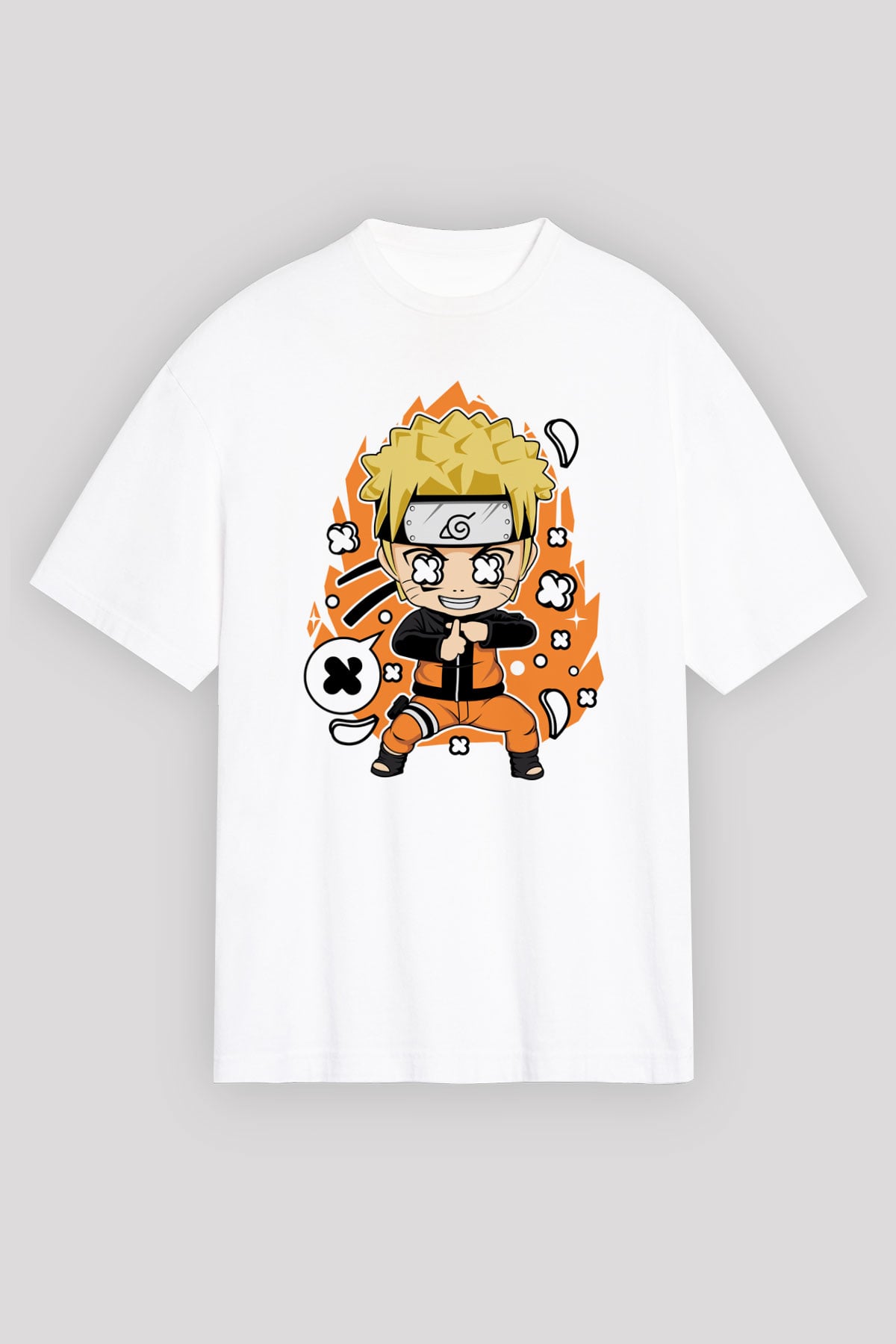 Naruto Baskılı Unisex Beyaz Oversize Tişört