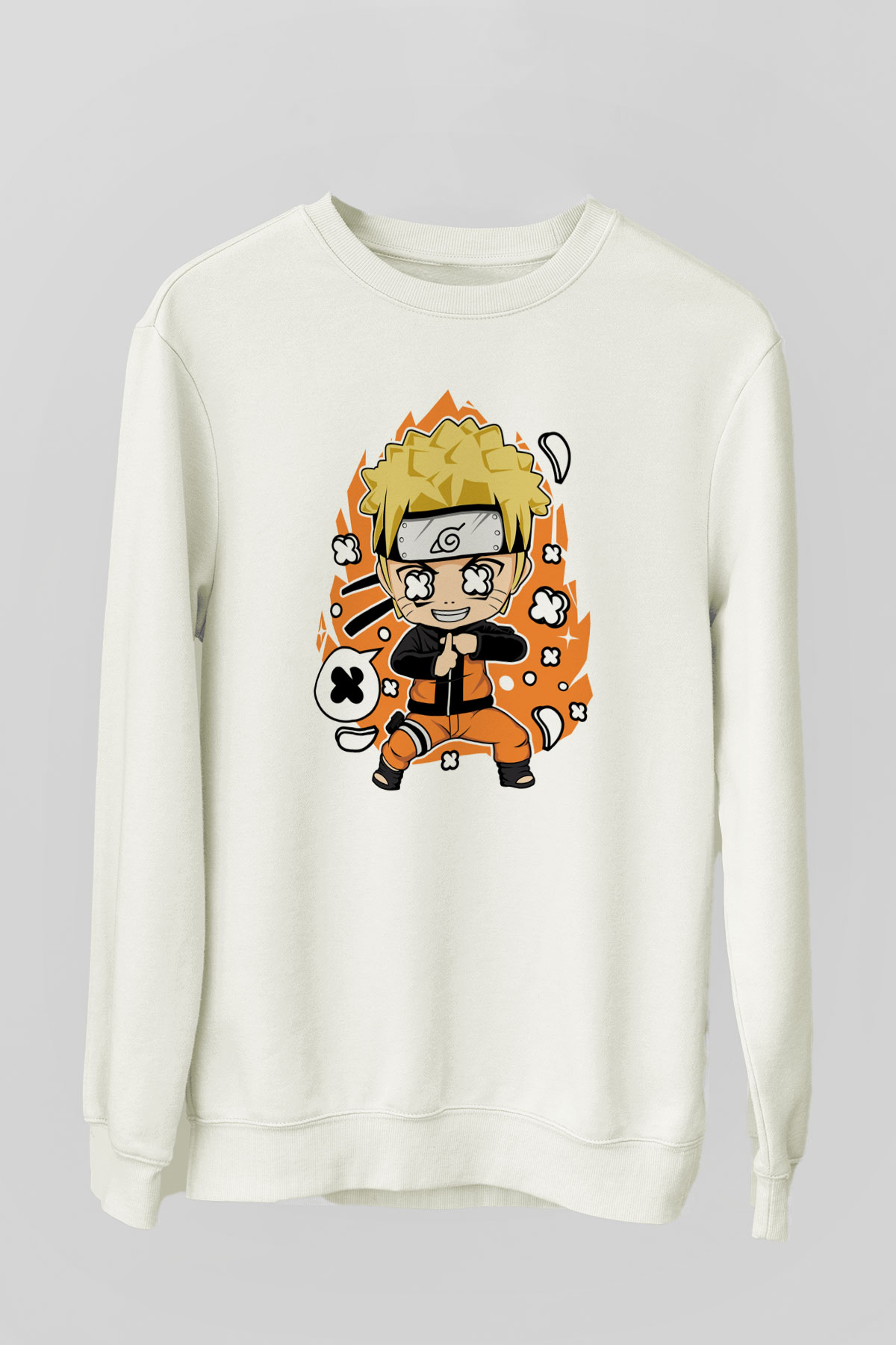 Naruto Baskılı Unisex Beyaz Sweatshirt