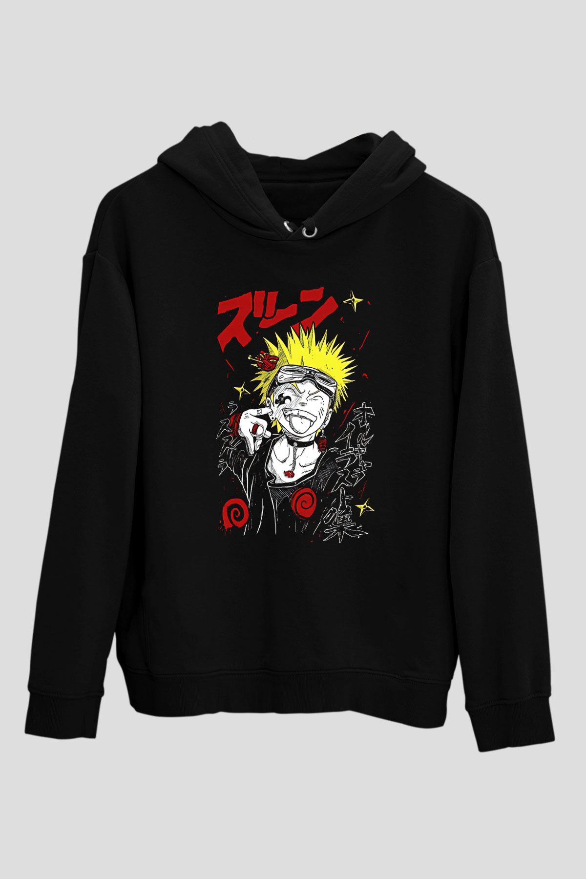Naruto Baskılı Unisex Siyah Hoodie