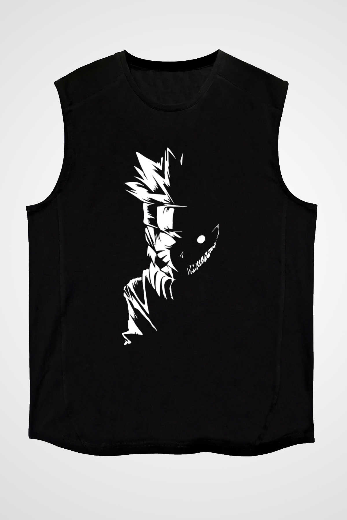 Naruto Baskılı Unisex Siyah Kolsuz Tişört - Tshirt