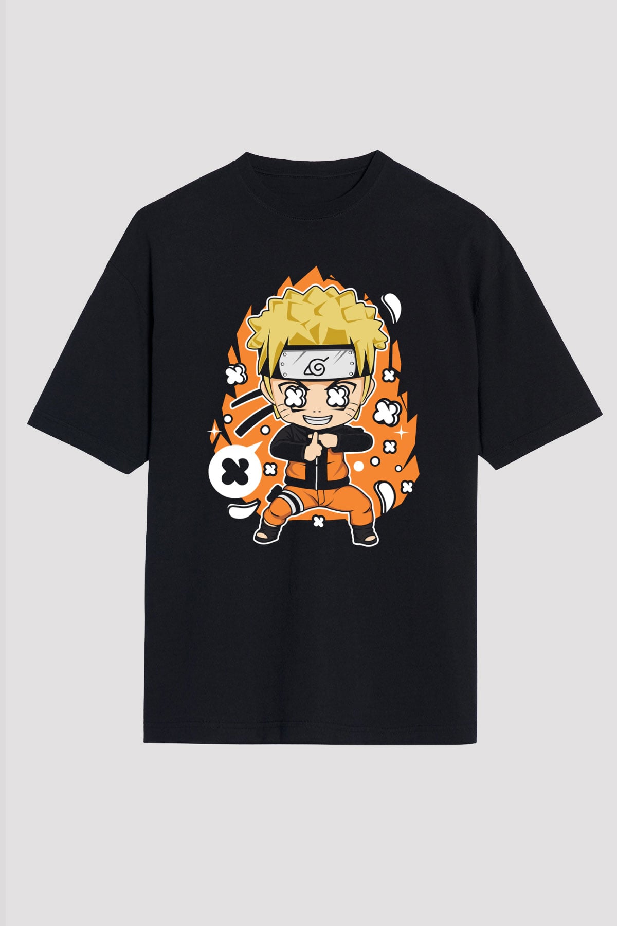 Naruto Baskılı Unisex Siyah Oversize Tişört