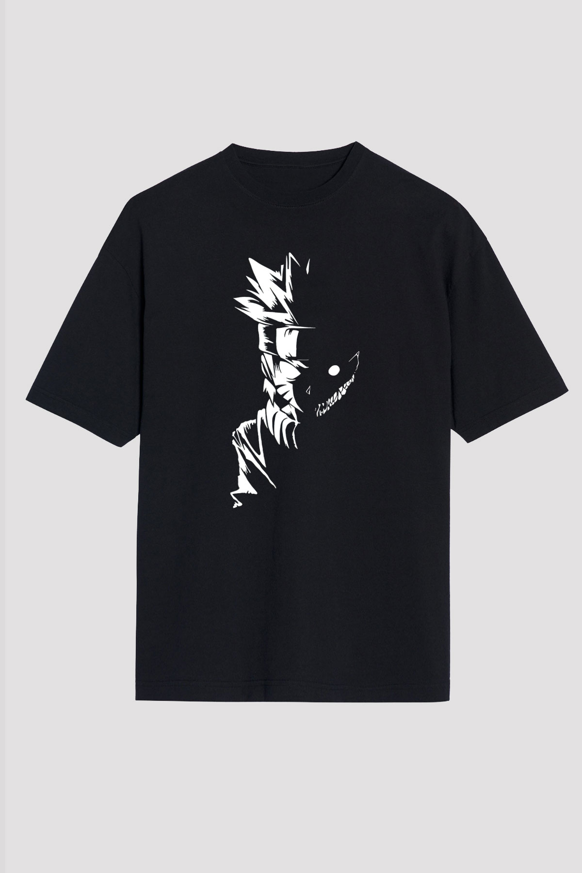 Naruto Baskılı Unisex Siyah Oversize Tişört - Tshirt