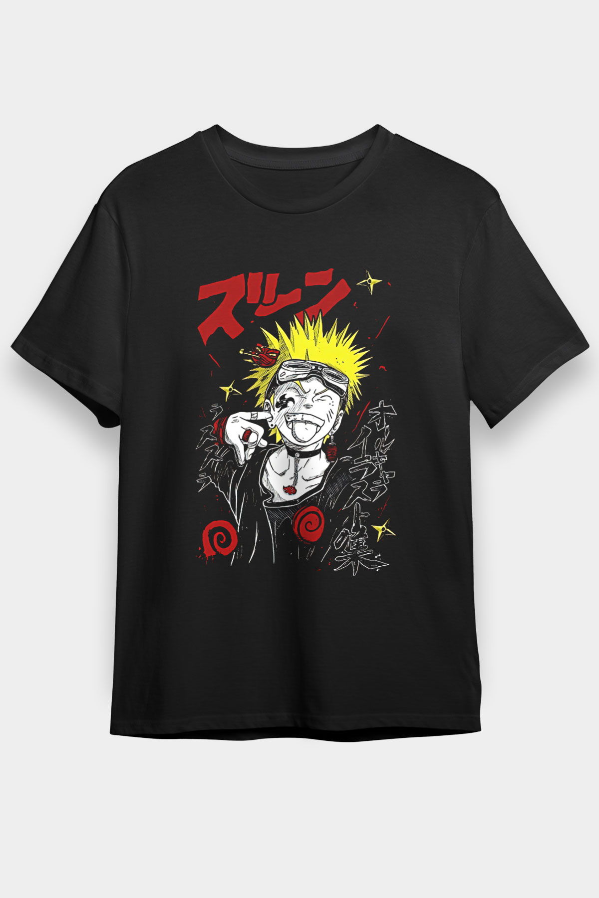 Naruto Baskılı Unisex Siyah Tişört - Tshirt