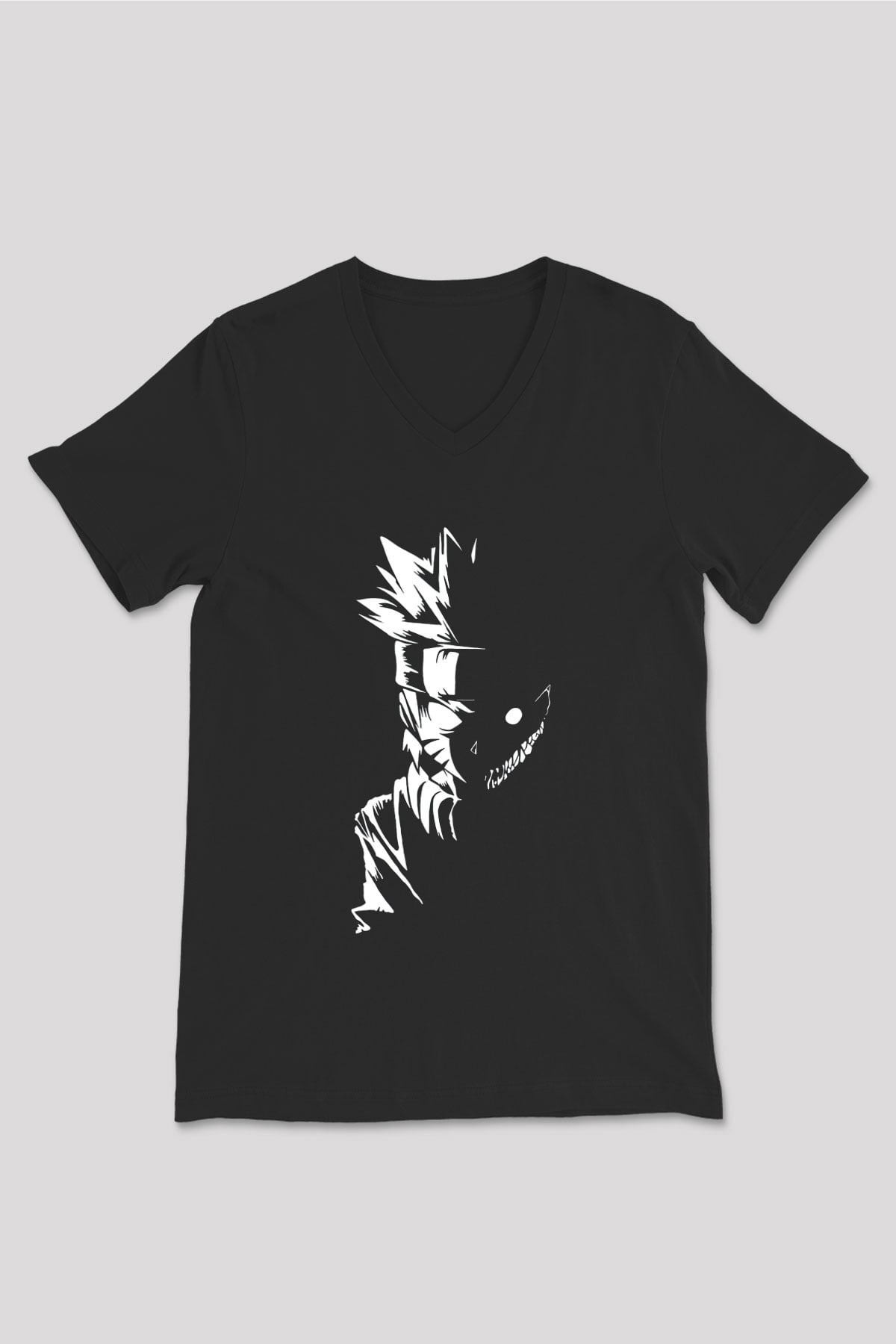 Naruto Baskılı Unisex Siyah V Yaka Tişört - Tshirt