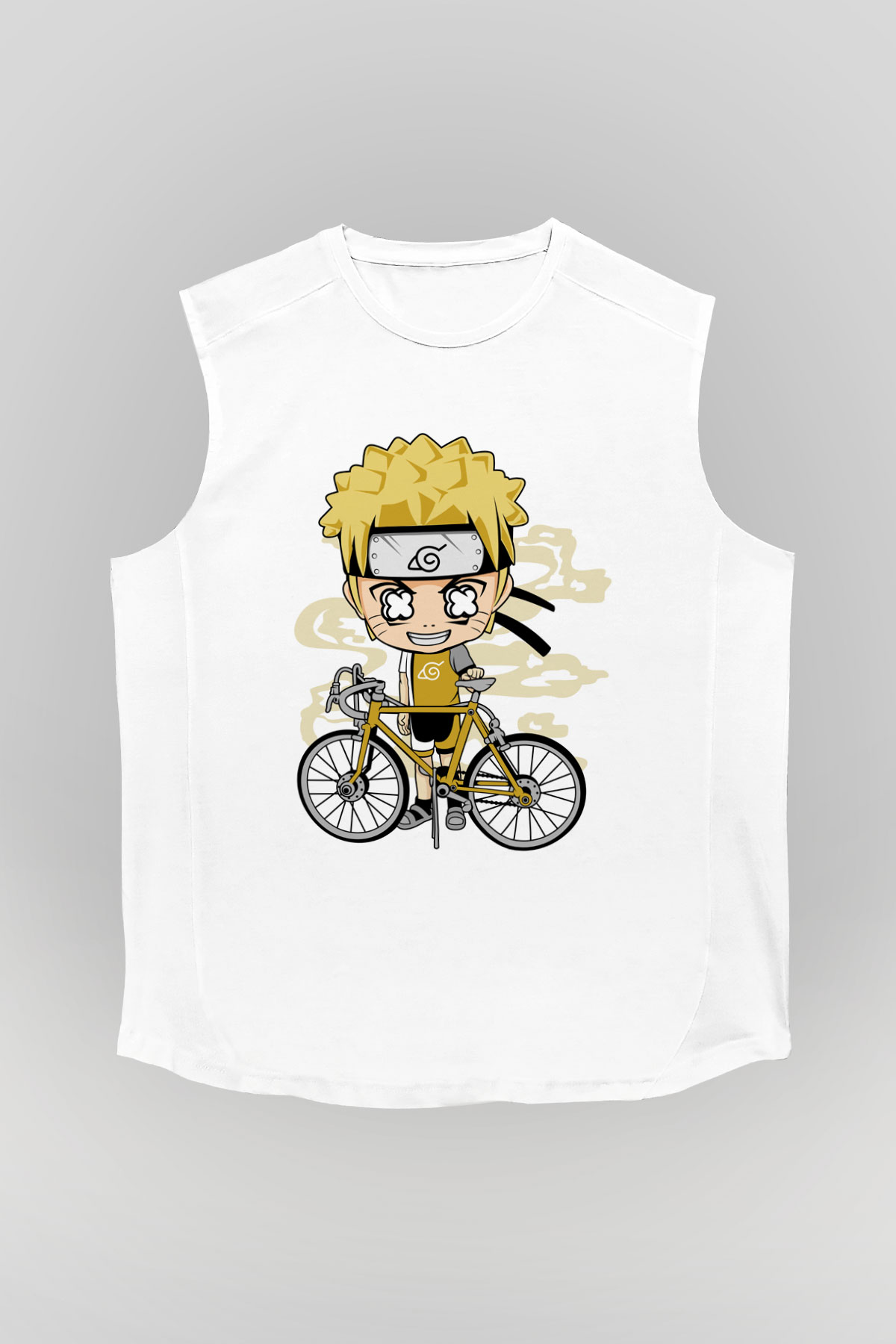 Naruto Bicycle Baskılı Beyaz Unisex Kolsuz Tişört