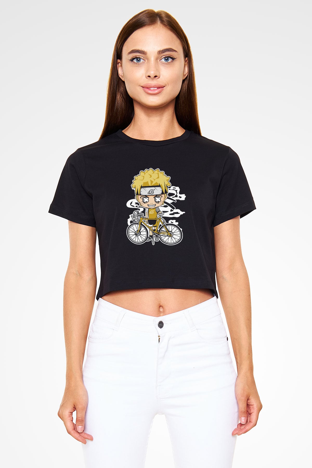 Naruto Bicycle Baskılı Siyah   Crop Top Tişört