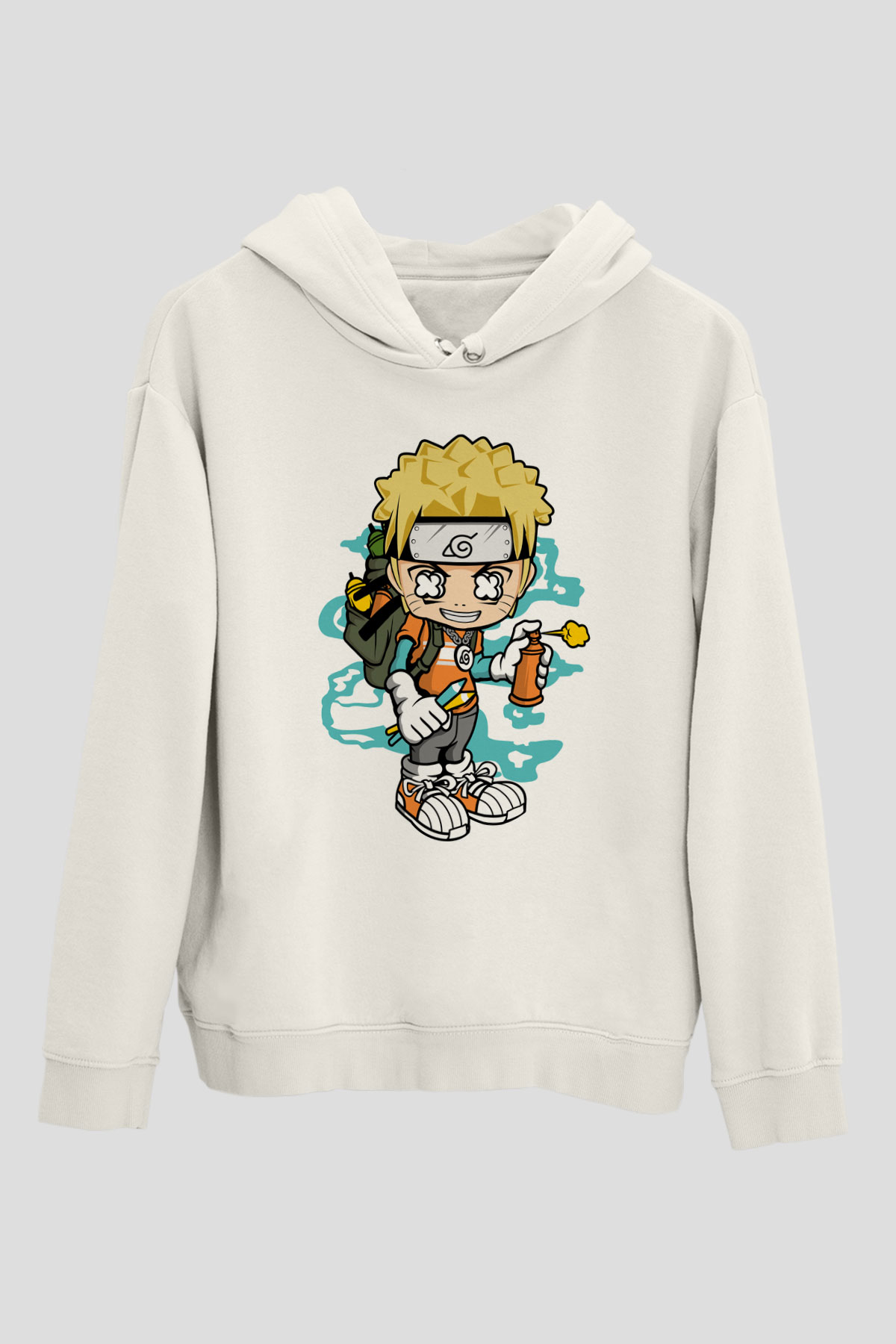 Naruto Bomber Baskılı Unisex Beyaz Hoodie