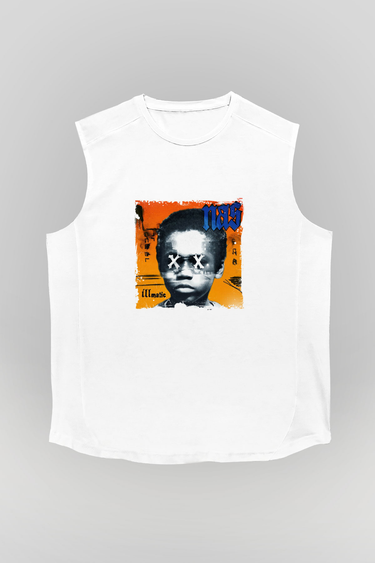 Nas Baskılı Unisex Beyaz Kolsuz Tişört