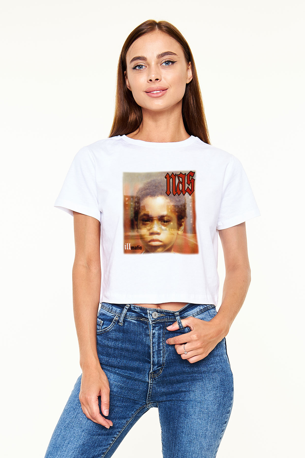 Nas Beyaz Croptop Tişört