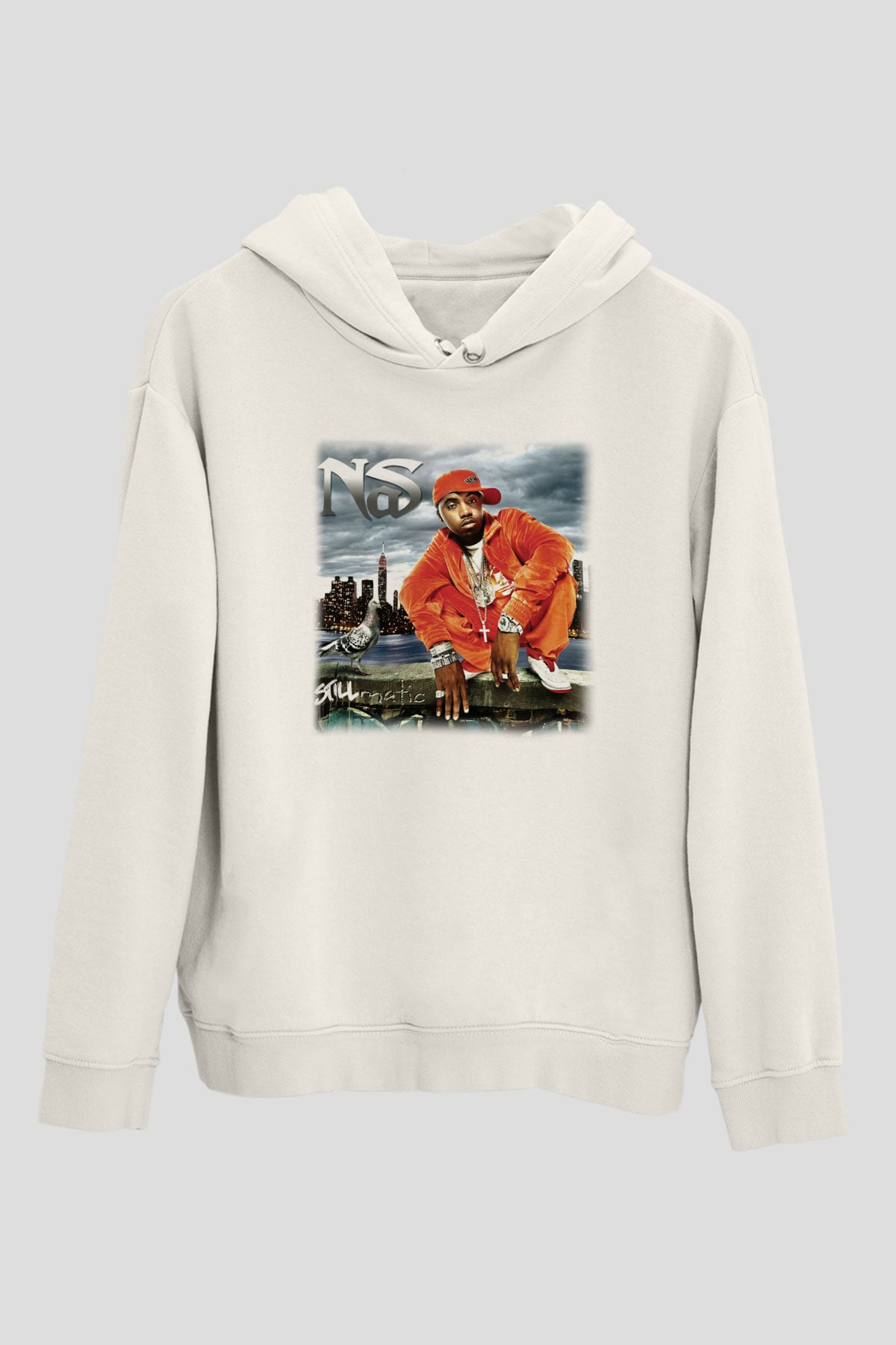 Nas Beyaz Unisex Kapşonlu Sweatshirt